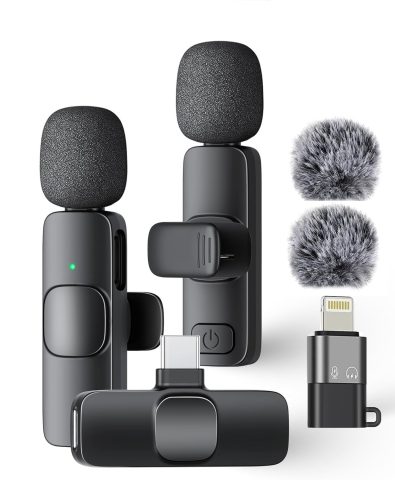 Wireless Mini Lavalier Microphone for iPhone iPad Android Phone PC Laptop, Plug-Play Mini Mic with Noise Reduction, Lapel Microphone Plug-Play for Interview Video Podcast Vlog YouTube TikTok