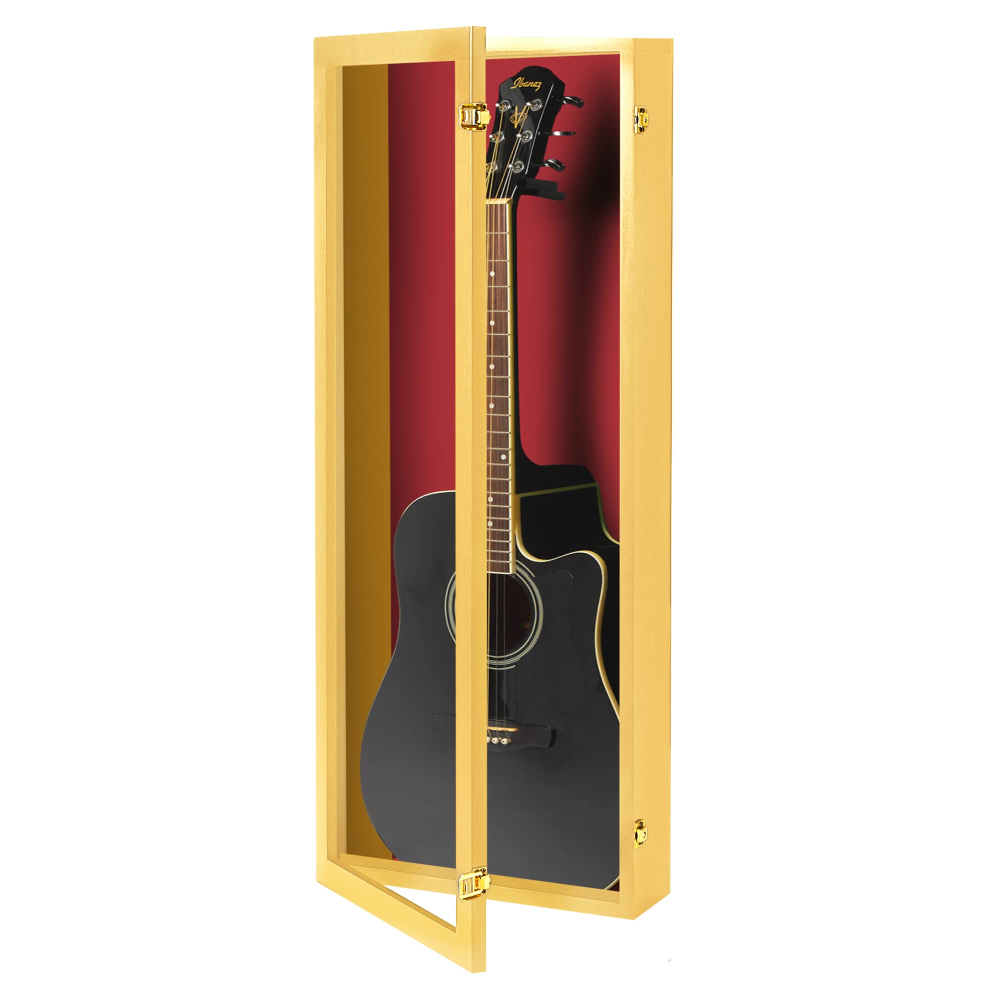 PENNZONI Acoustic Guitar Display Case – Acrylic Acoustic Guitar Case – Guitar Display Case Wall Mount Made from Hardwood Frame & Clear Acrylic – Golden Oak w/Red Felt