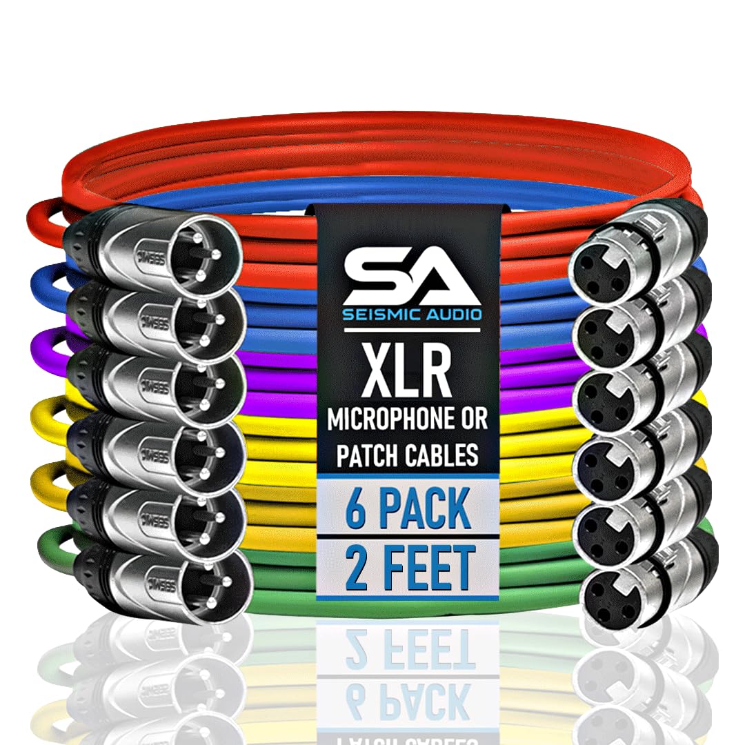 Seismic Audio SAXLX-2-6 Pack of 2 Feet Multiple Color XLR Male to XLR Female Patch Cables, Balanced Cords