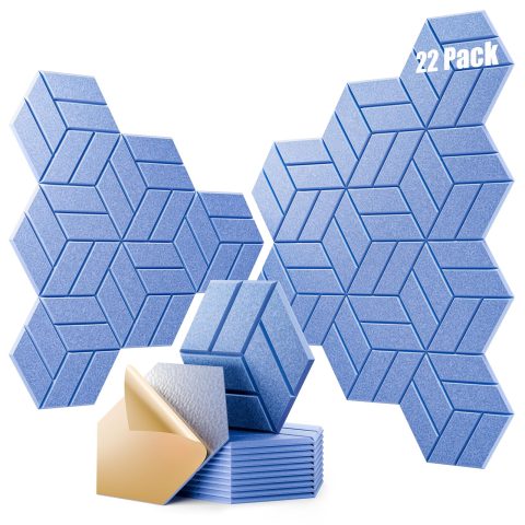 OTUOER 22Pcs Acoustic Panels with Self-adhesive, 12″X 10″X 0.4″ Sound Proof Foam Panels for Walls, Hexagonal Soundproof Wall Panels High Density, Sound Panels for Home Studio Office (Sky Blue)