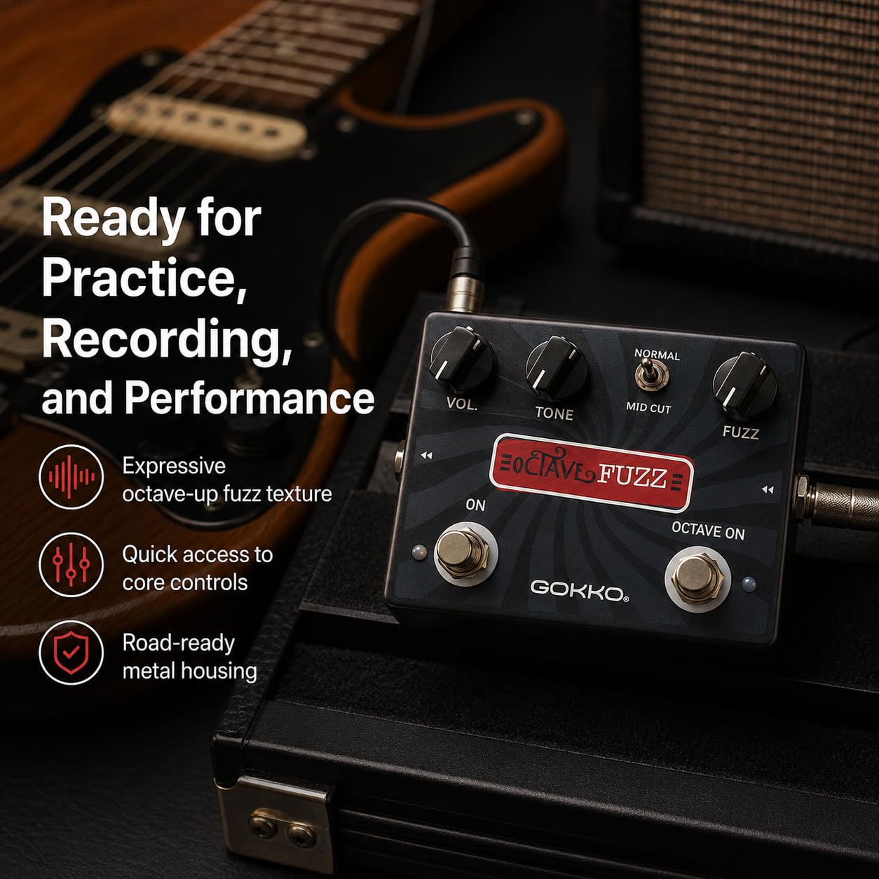 GOKKO GK-31 Octave Fuzz Guitar Effects Pedal with Mid Cut