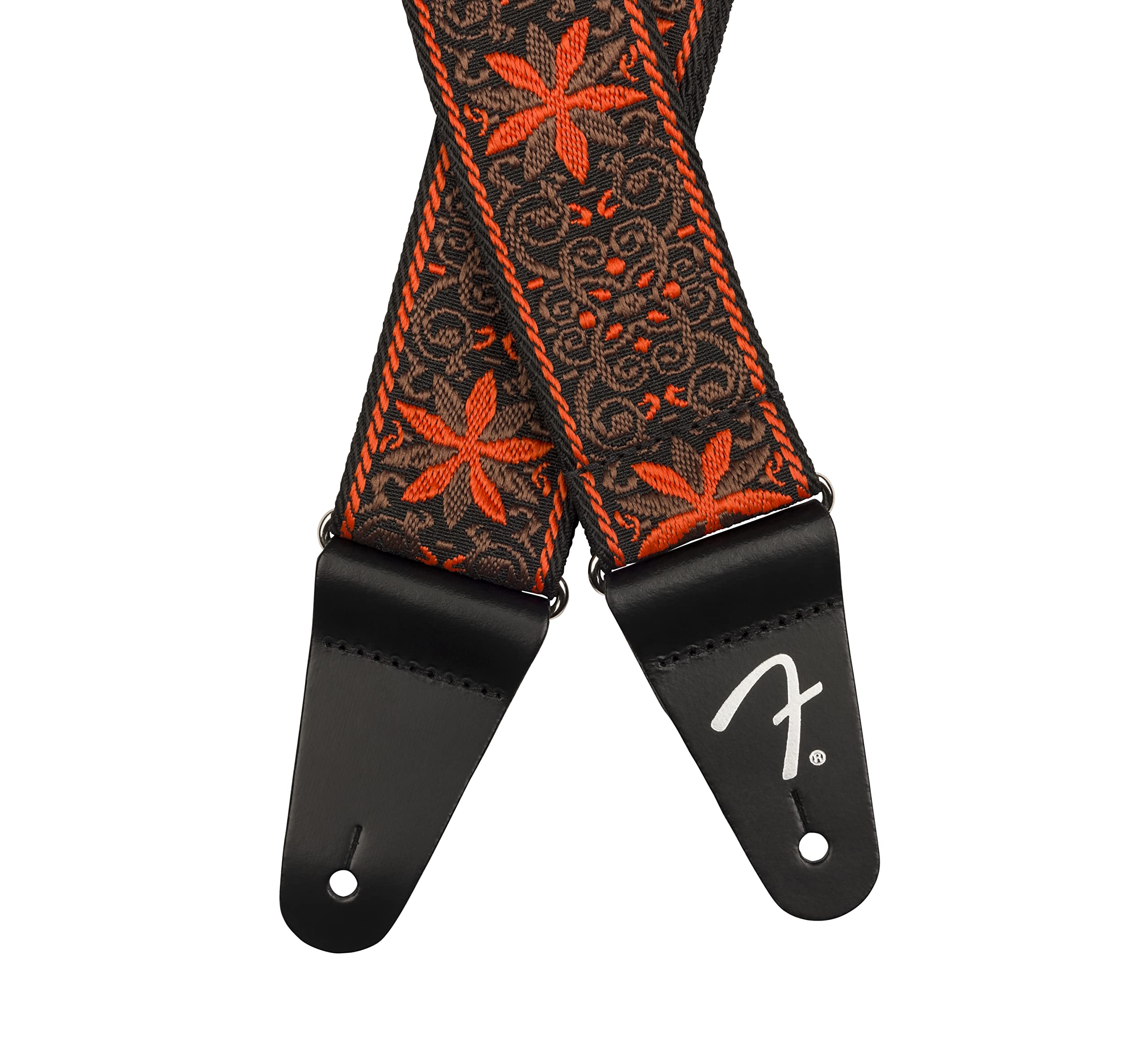 Fender 0990638028 Pasadena Woven Guitar Strap, Guitar Accessories, with 1-Year Warranty, Adjustable Length from 34″ to 59″, Leather Ends, 2in, Orange Wallflower