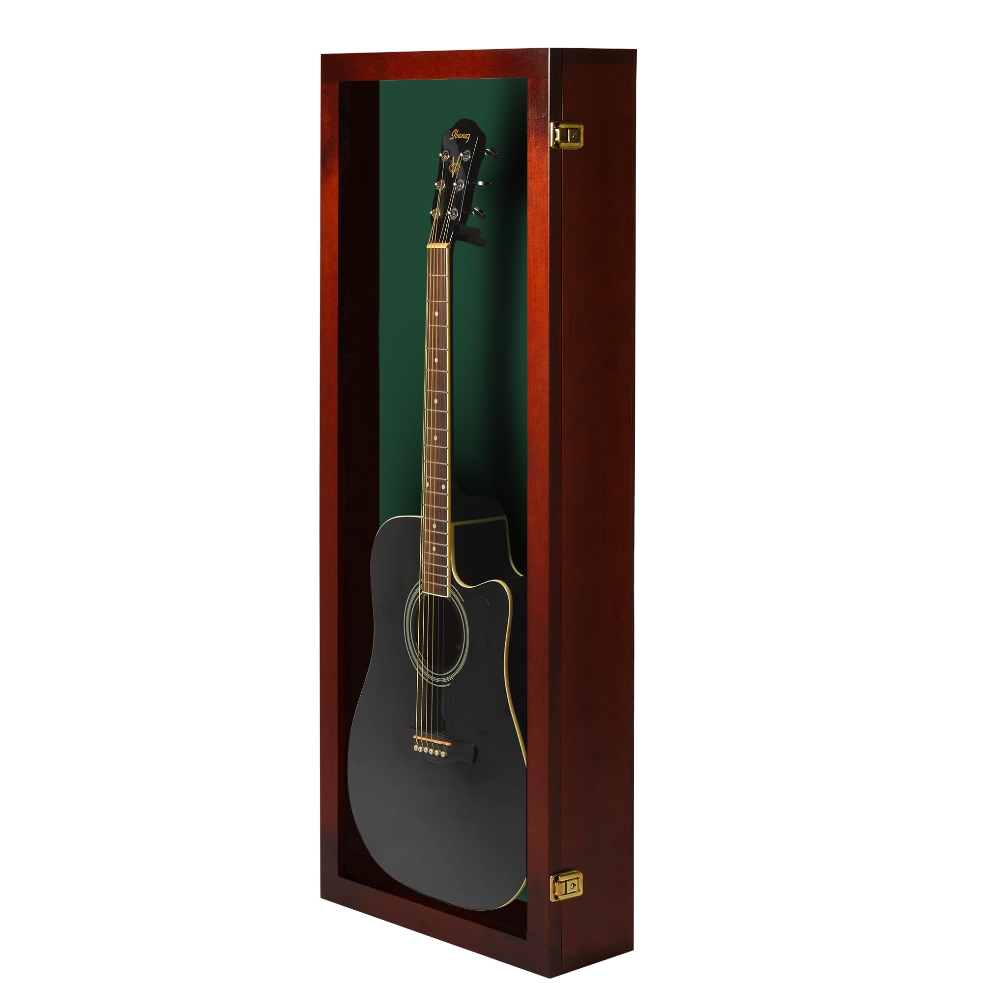 PENNZONI Acoustic Guitar Display Case – Acrylic Acoustic Guitar Case – Guitar Display Case Wall Mount Made from Hardwood Frame & Clear Acrylic – Cherry w/ Felt Green