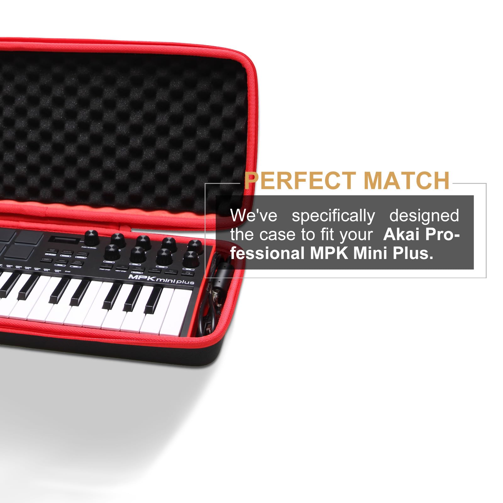 LTGEM Hard Case for Akai Professional MPK Mini Plus – USB MIDI Keyboard Controller – Travel Protective Carrying Storage Bag (Black+Red)