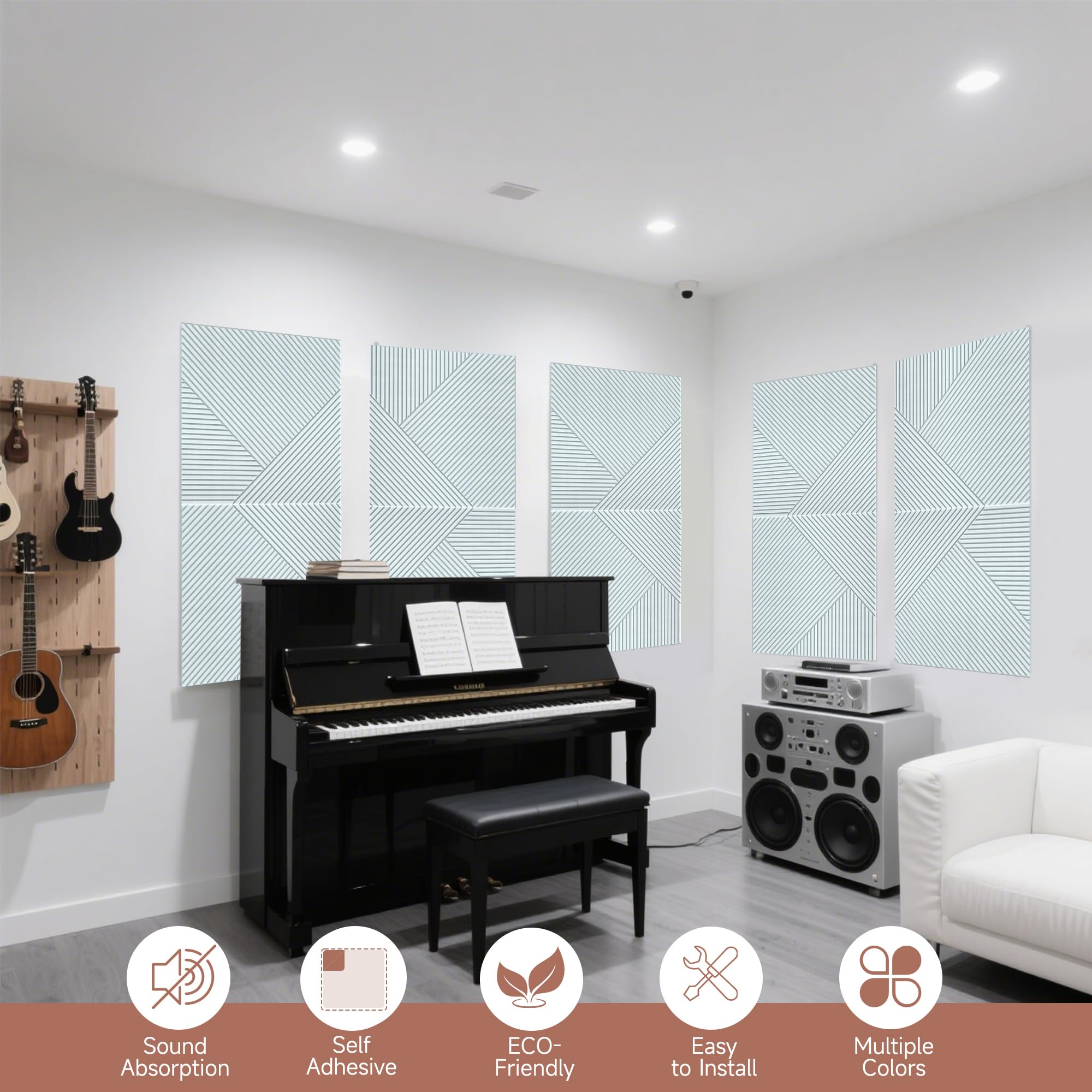 TO-TH Acoustic Wall Panels Peel and Stick Sound Proofing Panel 6Pack, White