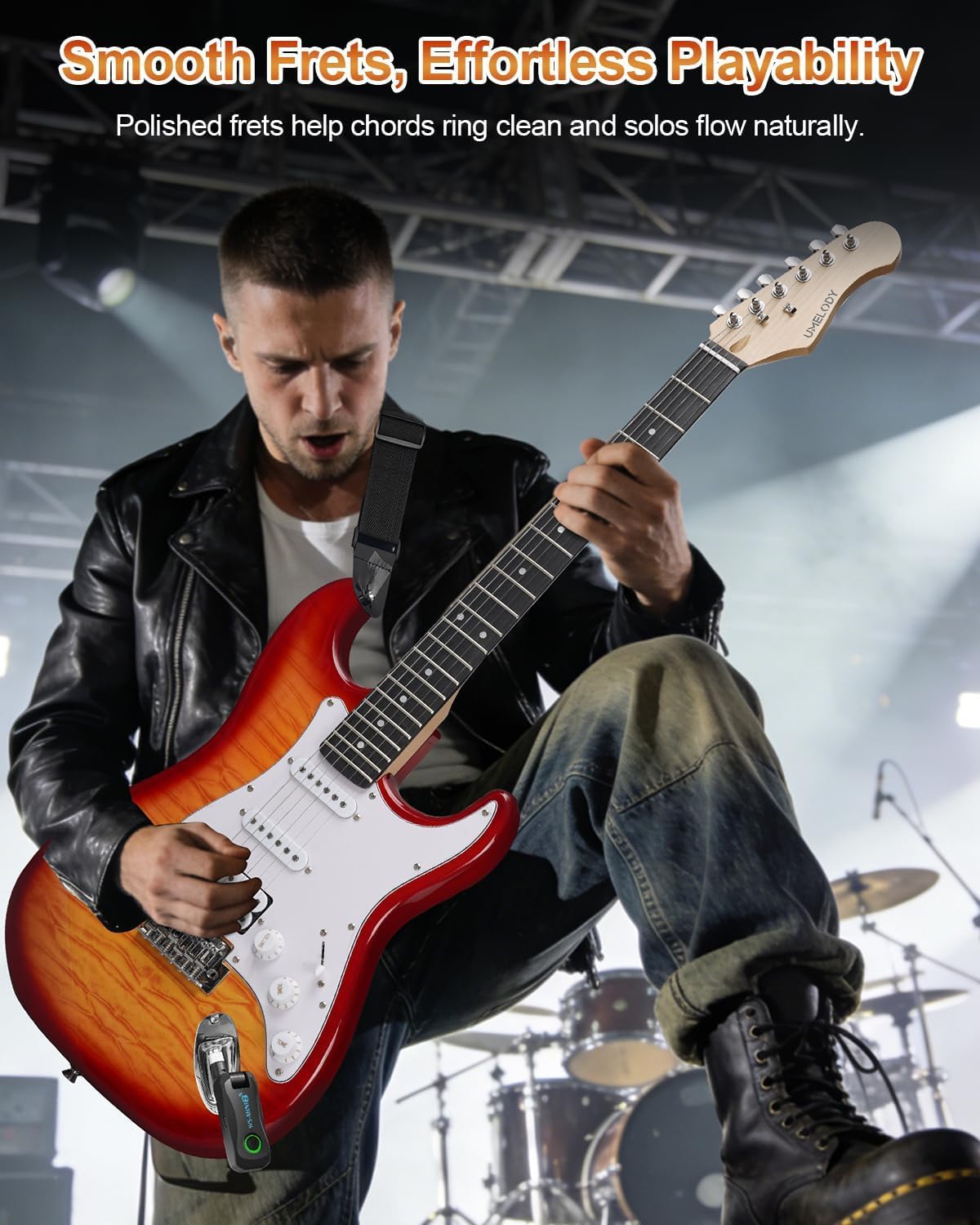 Umelody UST-200 Beginner Electric Guitar Kit HSS Pickup, Versatile 5-Way Switch for Clean to High-Gain Tone, Full-Size ST Style Guitar for Starter & Intermediate Players, Gig Bag (Amber)