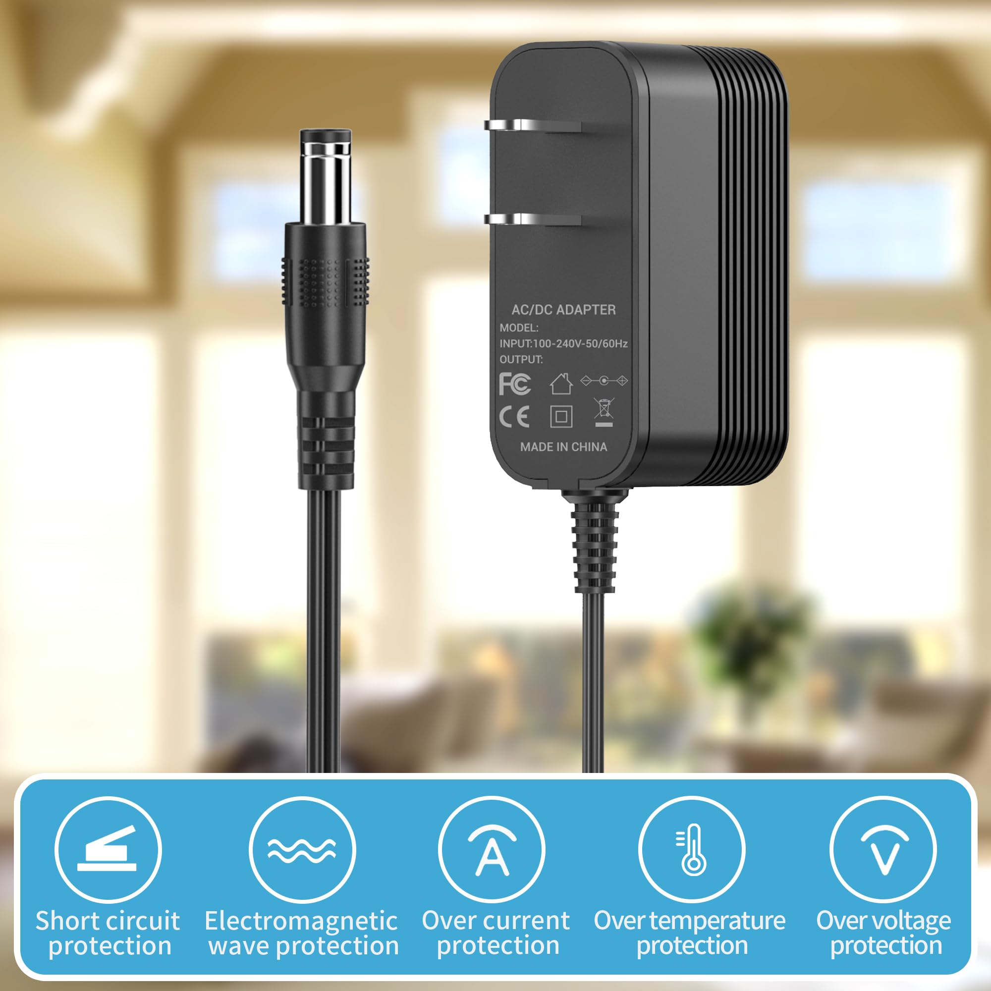 12V Power Cord for Alesis Recital 88-Key 61-Key Digital Piano Keyboard Charger Replacement for Alesis 7-10-1215 Adapter Power Supply
