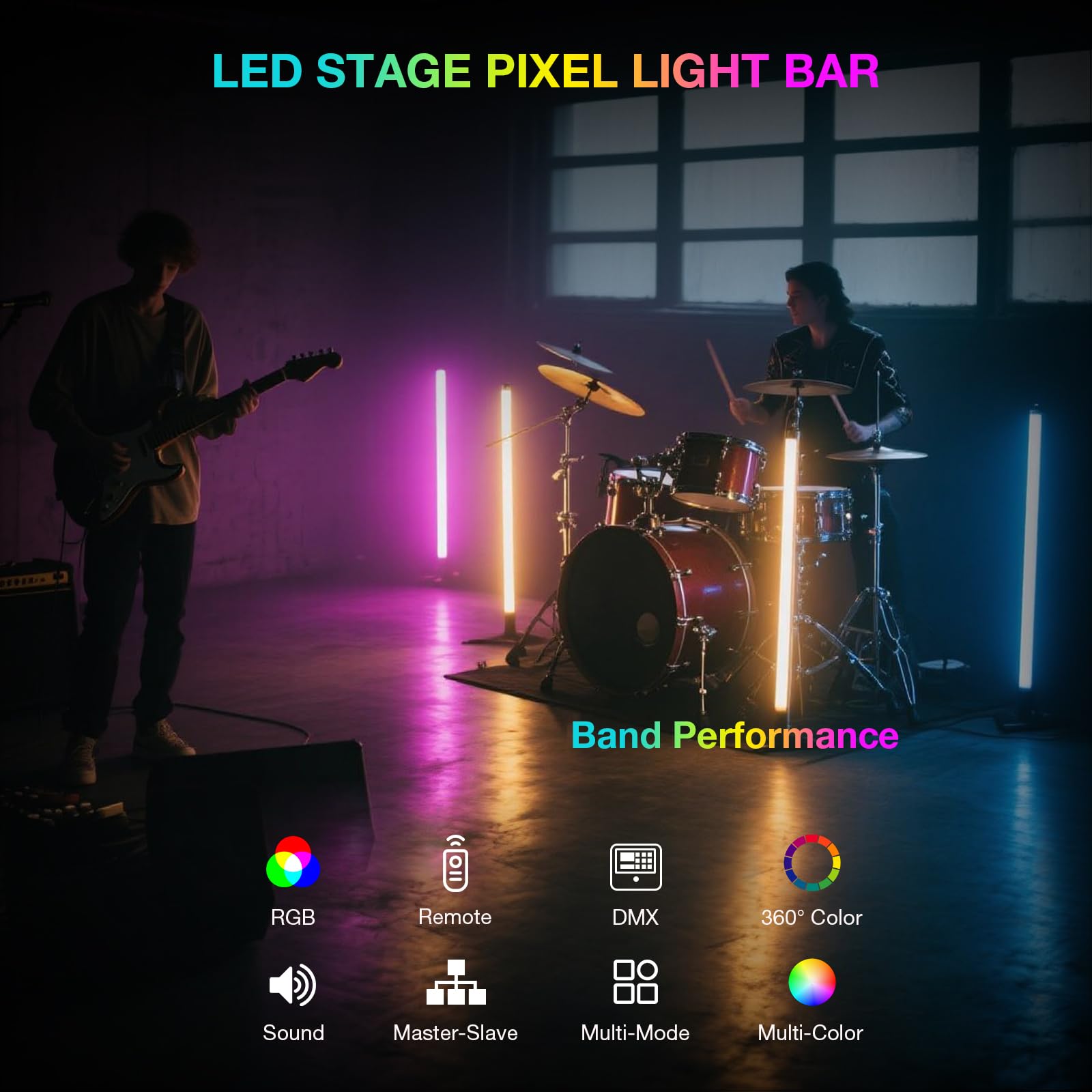 OPPSK LED Stage Light Bar: 360° Full Coverage Lighting – 60W 120LED RGB Pixel Tube – Remote DMX Control – Great for DJ Party Live Show Band Club Event