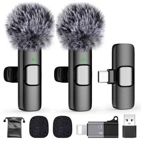 PoP voice Mini Wireless Lavalier Microphone for iPhone 17 16 15 & Android，Noise Cancellation，48KHz 16-Bit,24H Battery Life with Charging Case for Video Recording Podcast, Tiktok, Vlogging