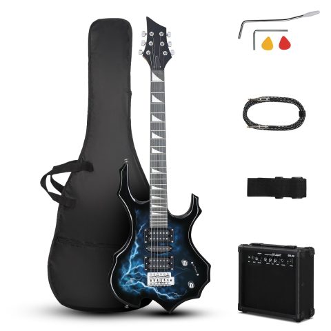 Ktaxon Burning Fire Design Full Size Electric Guitar Kit, Lightning Black