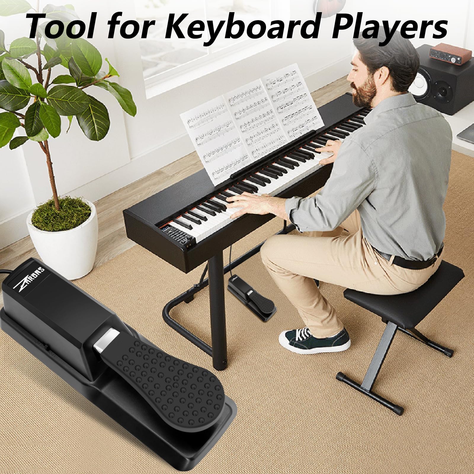 Sustain Pedal Universal for Keyboard, Piano Pedal with Polarity Switch for Digital Piano