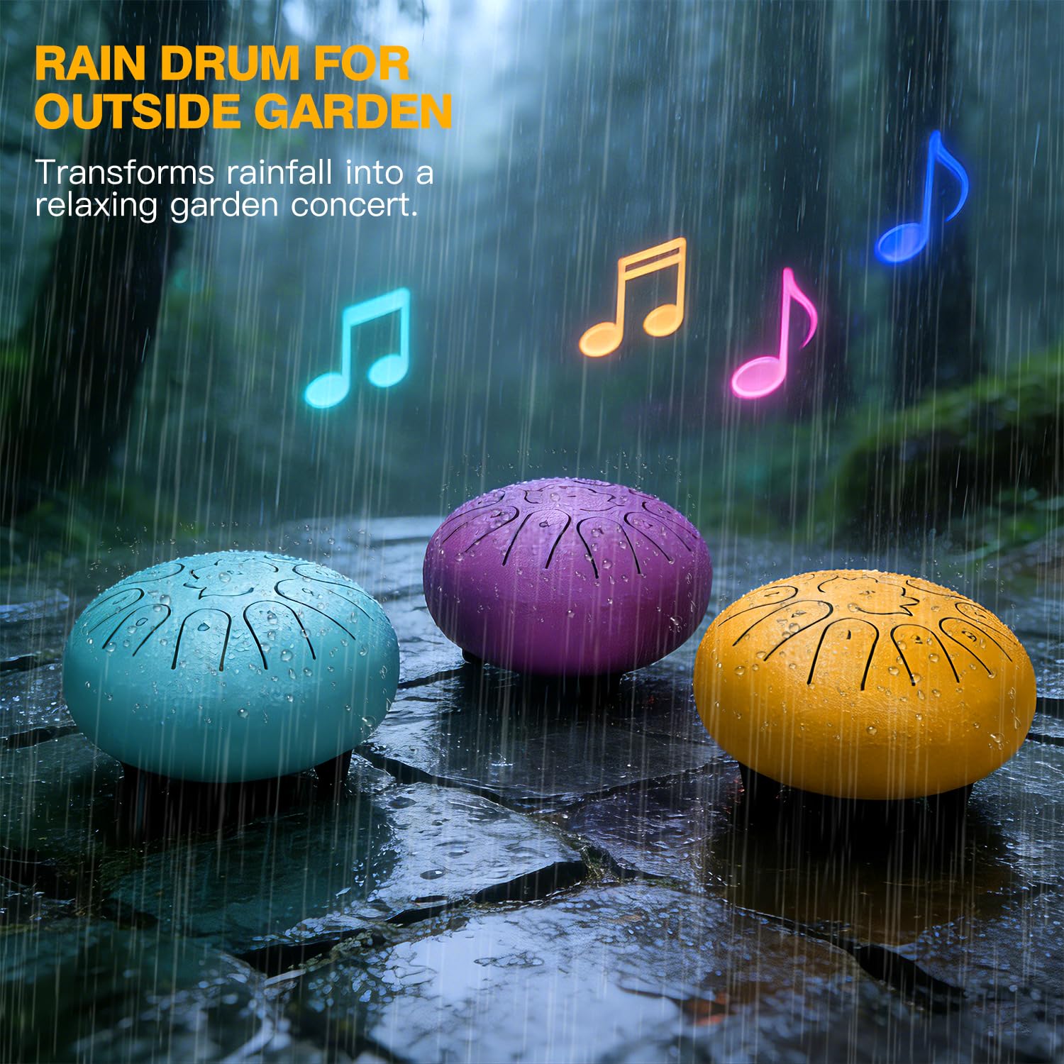 Steel Tongue Drum 6-Inch 11-Note, Rain Drum for Outside Garden, C Major