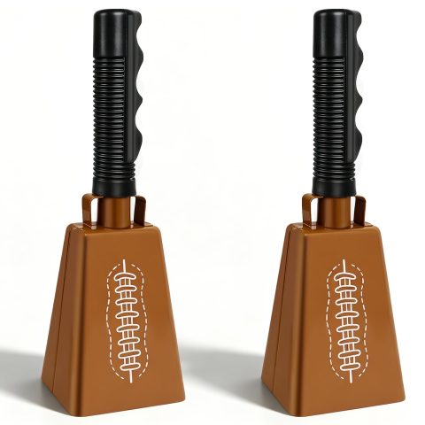 2 Pcs 9 Inch Rugby Football Cow Bell Noise Makers with Handle Football Steel Cowbell for Football Sporting Events Cheering Graduation Decor Football Games Party