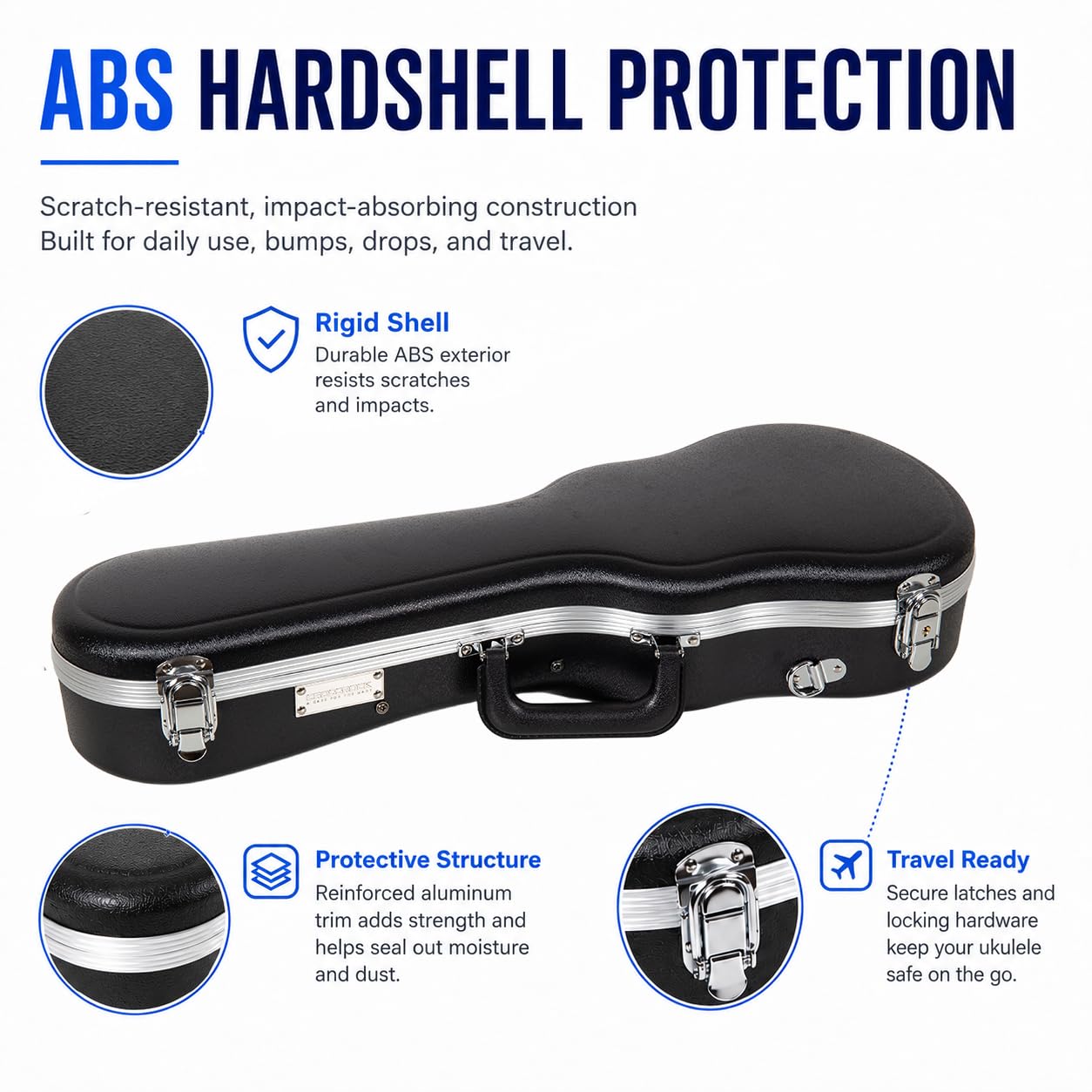Crossrock Soprano Ukulele Case, Fit for 21 inches | Molded Hardshell with Scratch-Resistant Matte Finish, Security Lock, Accessory Compartment & Shoulder Straps — Black (CRA880SUBK)