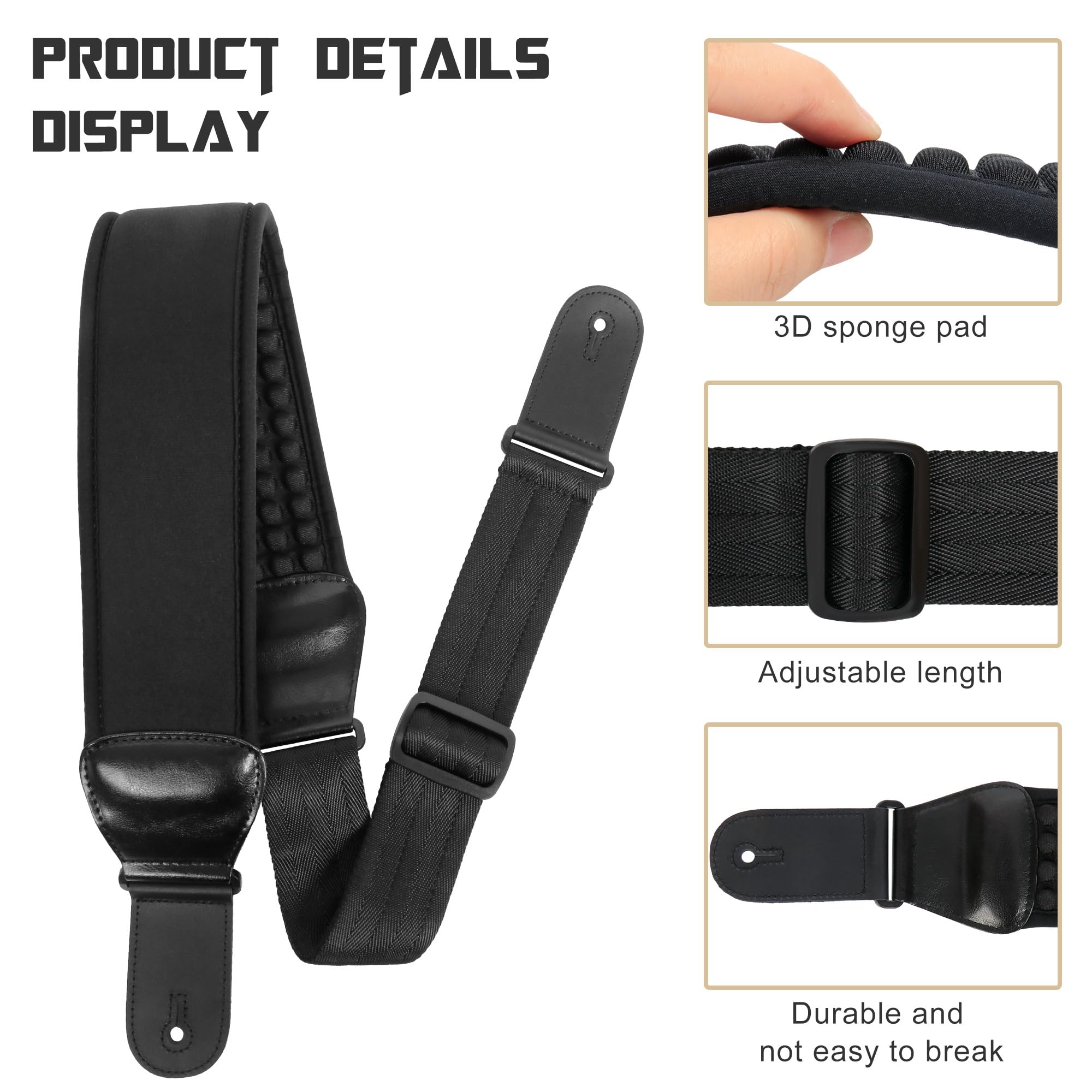 Philicoco Neoprene Guitar Strap, 3.5″ Wide Padded Adjustable for Guitar