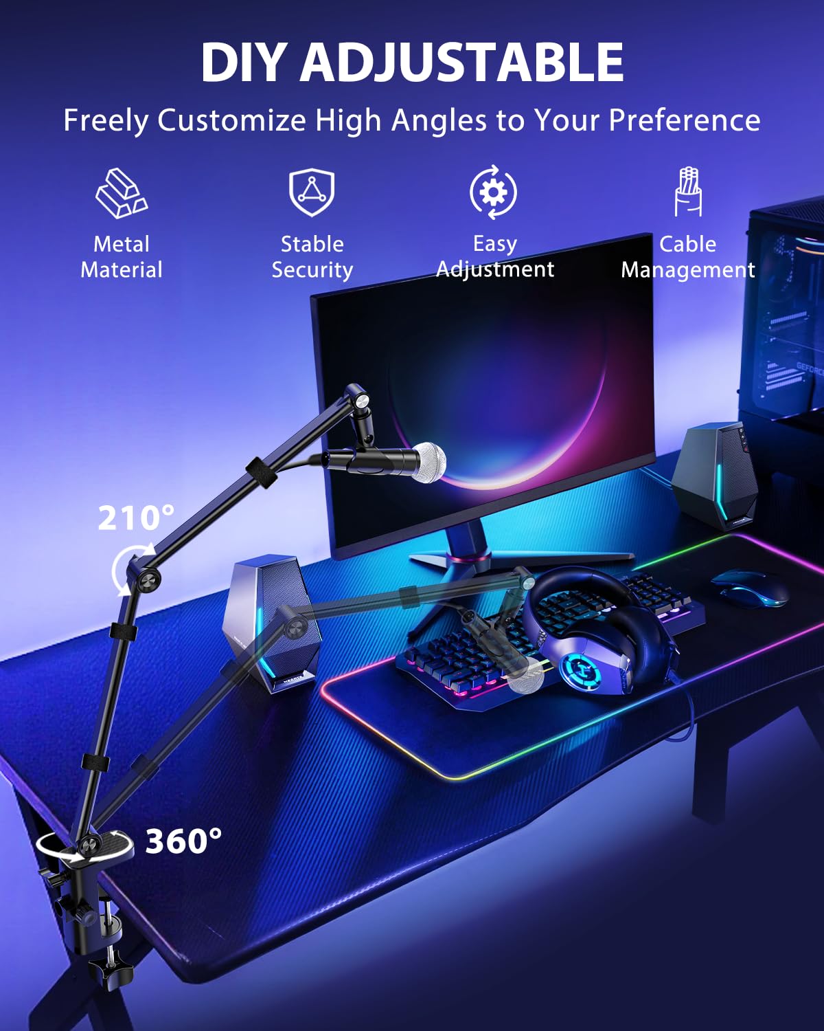 UBeesize Microphone Boom Arm, Aluminum Alloy Mic Arm Stand
