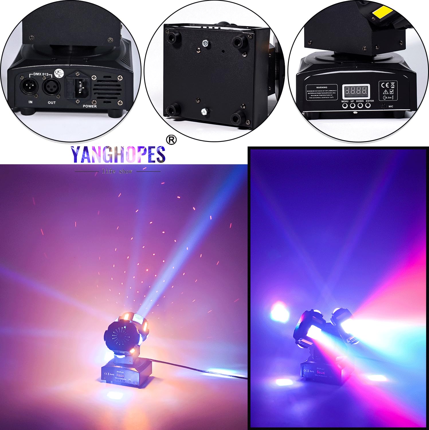 8LED Moving Head DJ Light Stage Led Lighting Pinspot Lights Uplighting Rotating Beam Lights for Events Sound Activated Light for DJ KTV Disco Party Wedding Concert Festival