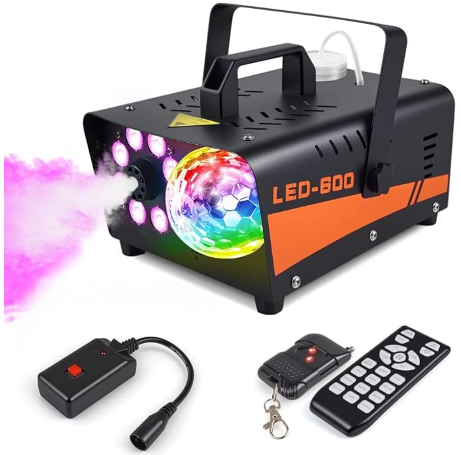 HAWAJOK Halloween Fog Machine, 600W Smoke Machine with Disco Ball Lights