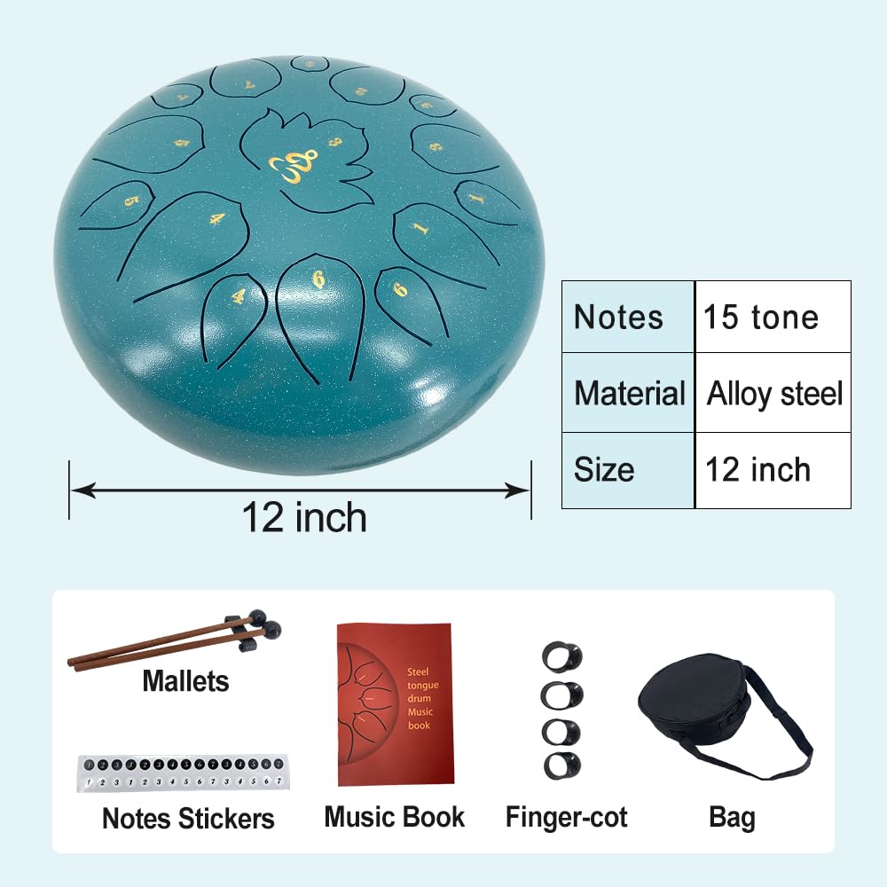 ModouString 12 Inches 15 Notes Rain Drum for Outside,Steel Tongue Drum with Mallets & Storage Bag,Meditation Rain Chime for Adults,Friends,Family