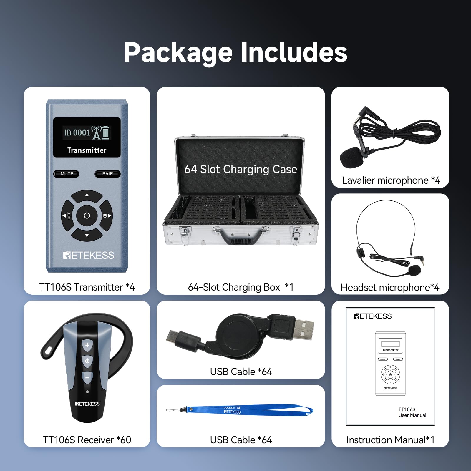 Retekess TT106S Church Translation System, Tour Guide Headsets(4TX 60RX)
