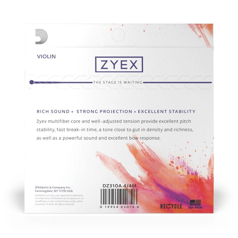 D’Addario DZ310A 4/4M Zyex Violin String Set with Aluminum D, 4/4 Scale, Medium Tension
