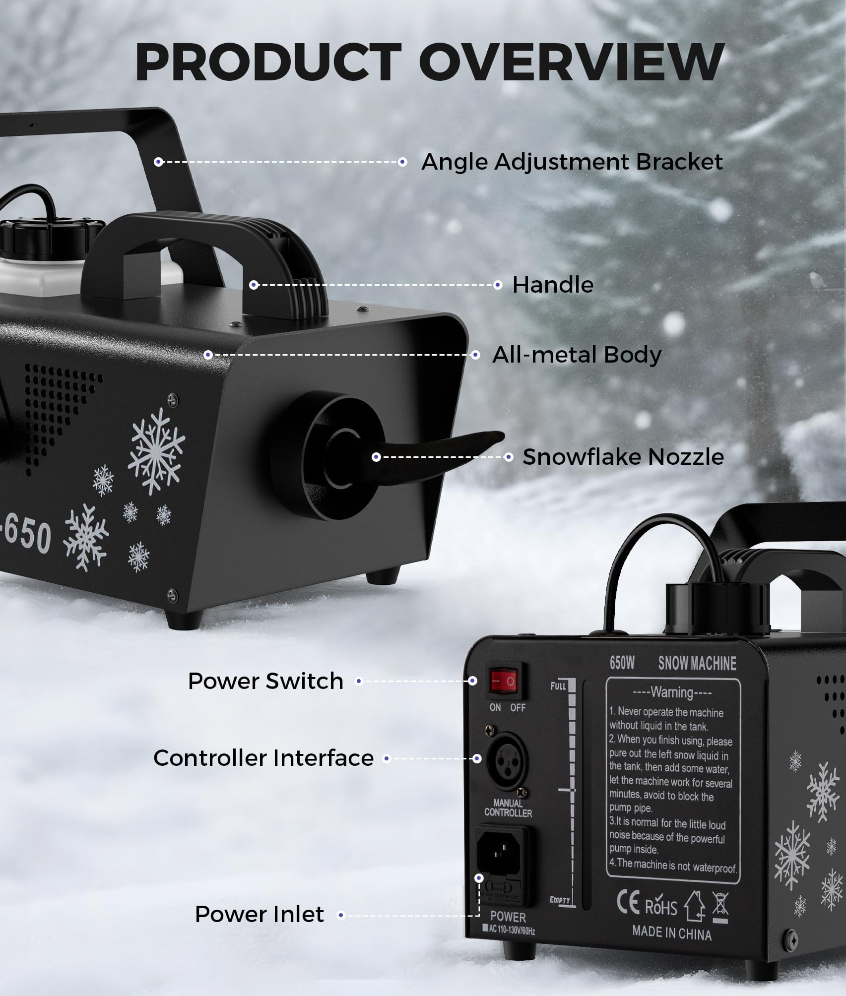 650W Snow Machine with Remote, Fake Snow Maker for Christmas Party