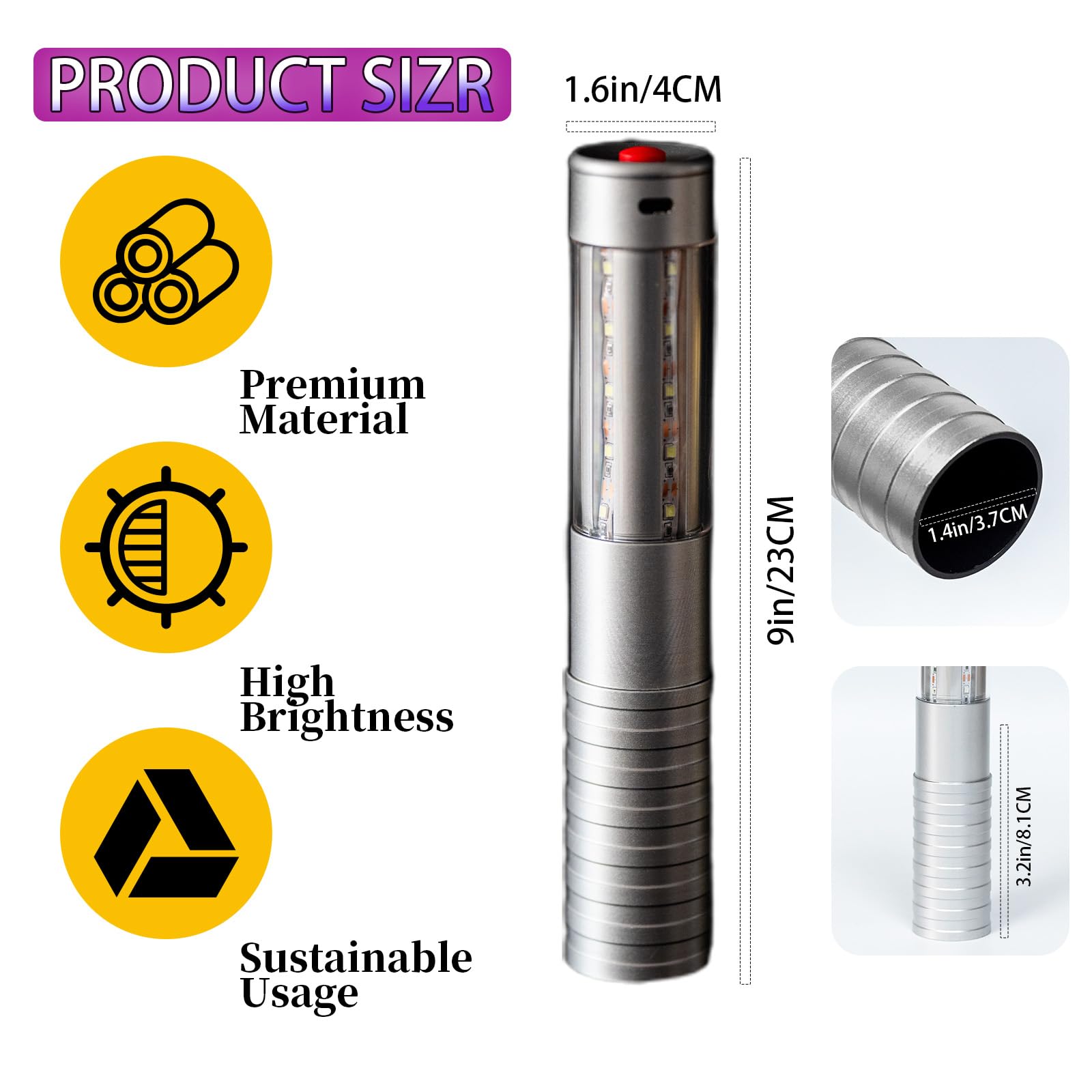 Strobe Bottle Girl Lights Baton Reusable Rechargeable LED Bottle Service Lights Service LED Champagne 2 Pcs for Bar Club Birthday Weddings Parties(Silver, White Light)