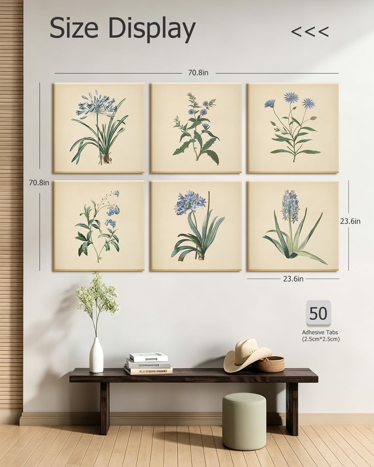 InSimSea Acoustic Wall Art, 72×48 In, Vintage Botanical Art