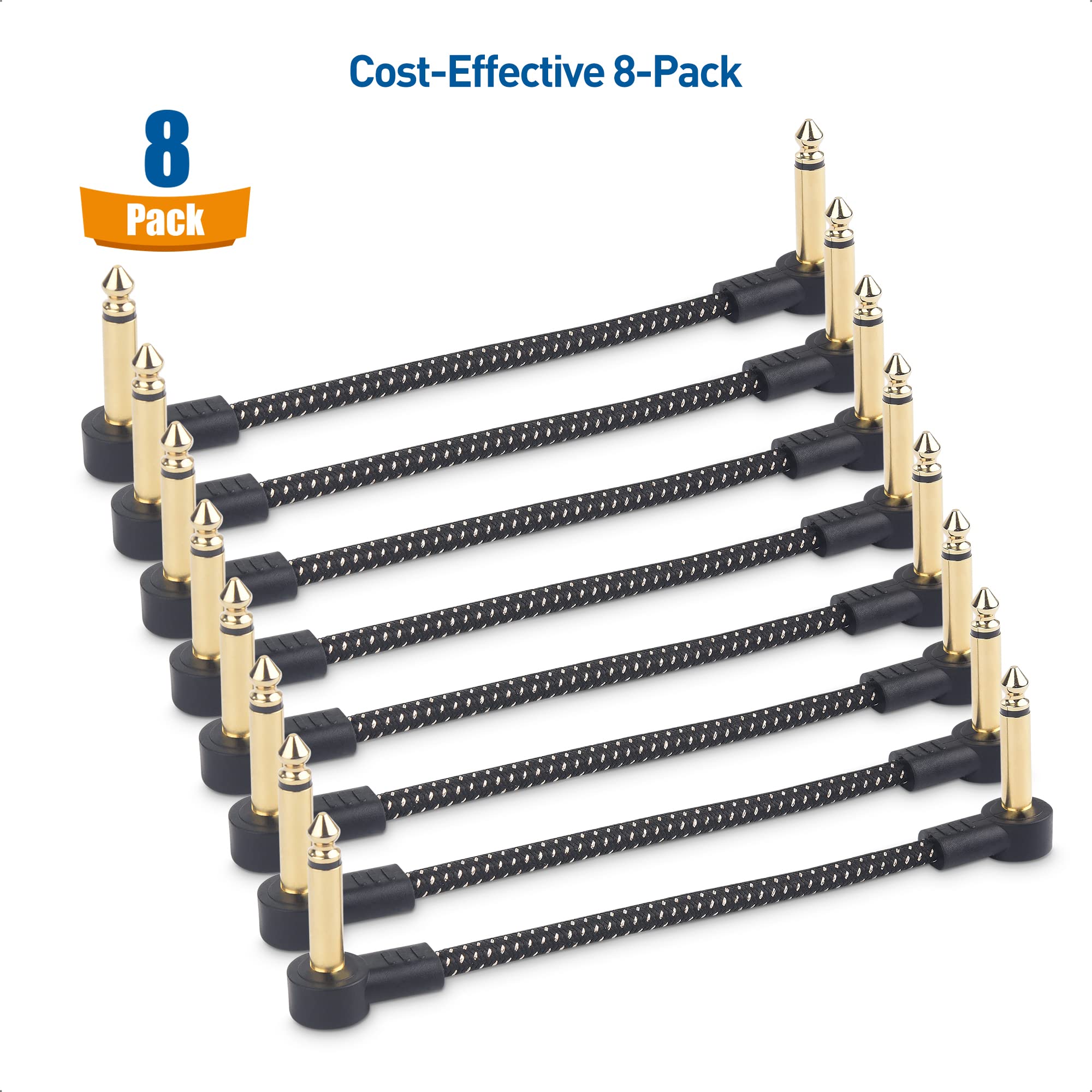 Cable Matters 8-Pack Braided Guitar Patch Cable, 6 Inches