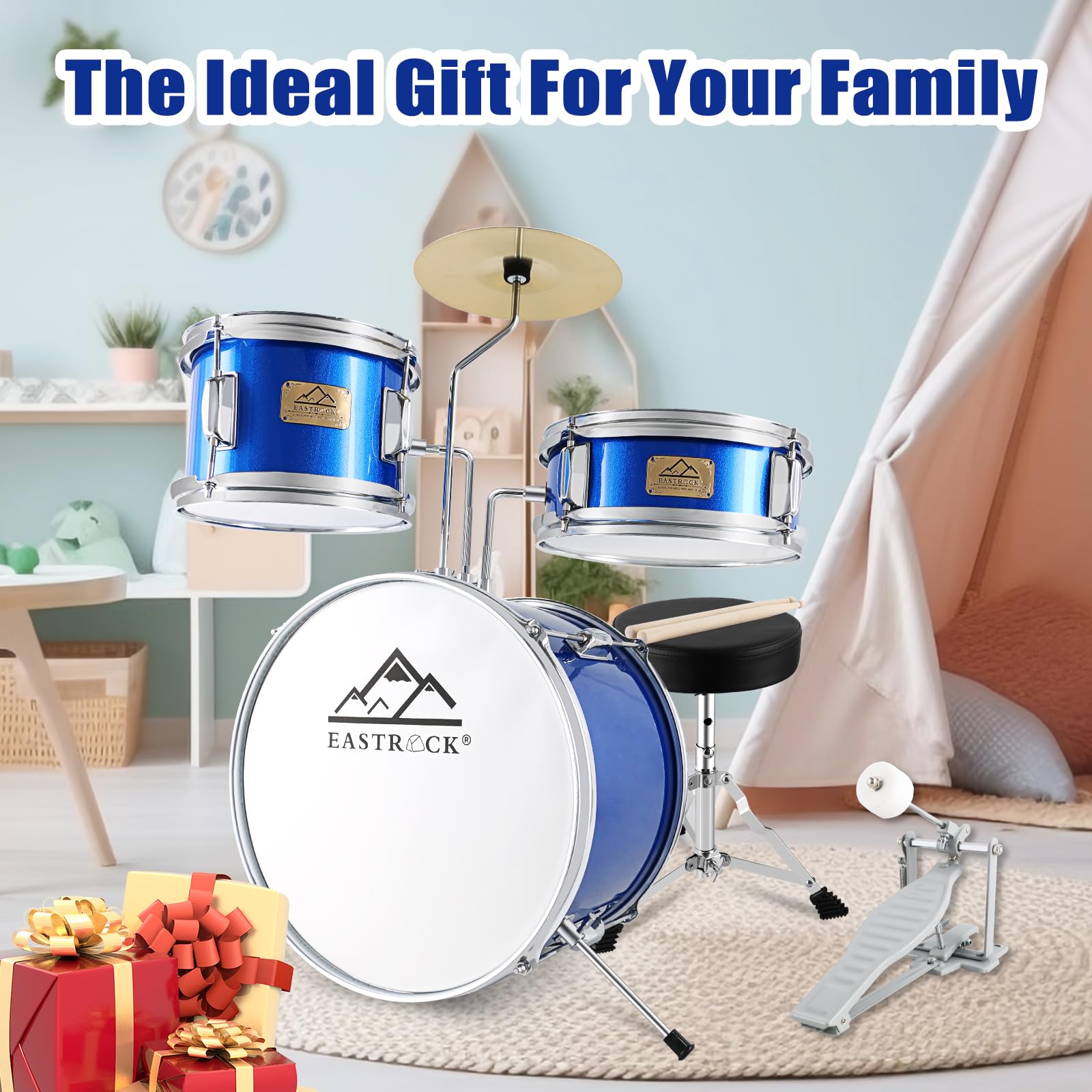 EASTROCK 3 Piece 14” Junior Drum sets for Drummer,Dark Blue