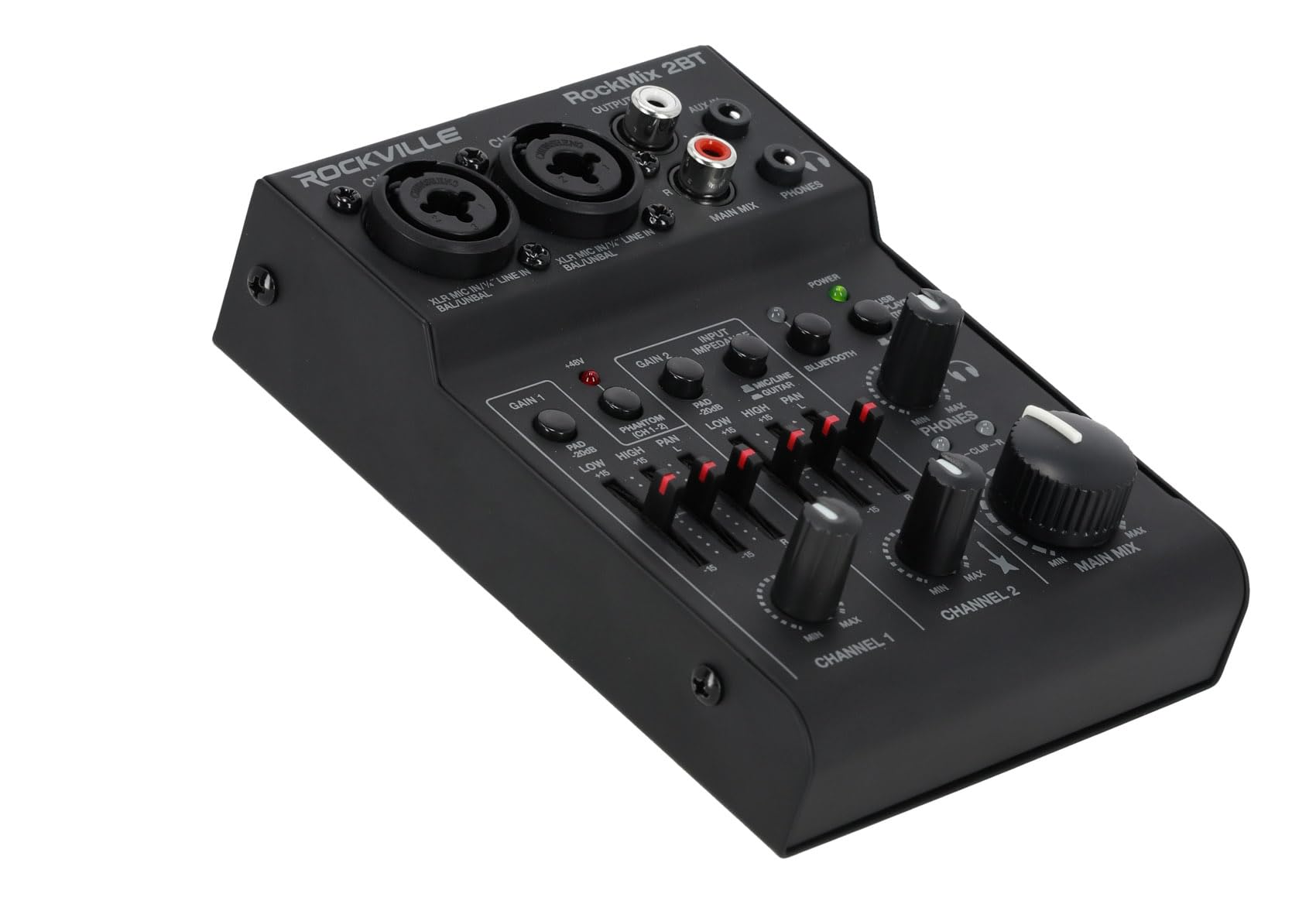 Rockville RockMix 2BT 2-Channel USB Interface Mixer with Bluetooth, Podcast