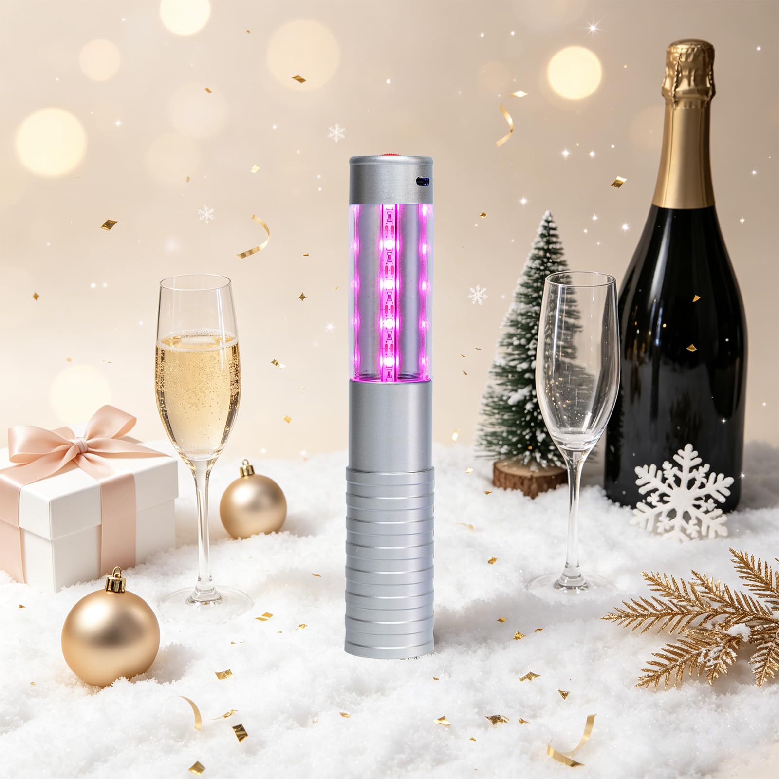 Strobe Bottle Girl Lights LED Bottle Service Lights Baton Reusable Rechargeable Service LED Champagne 2 Pcs for Bar Club Birthday Weddings Parties(Silver,Pink Light)