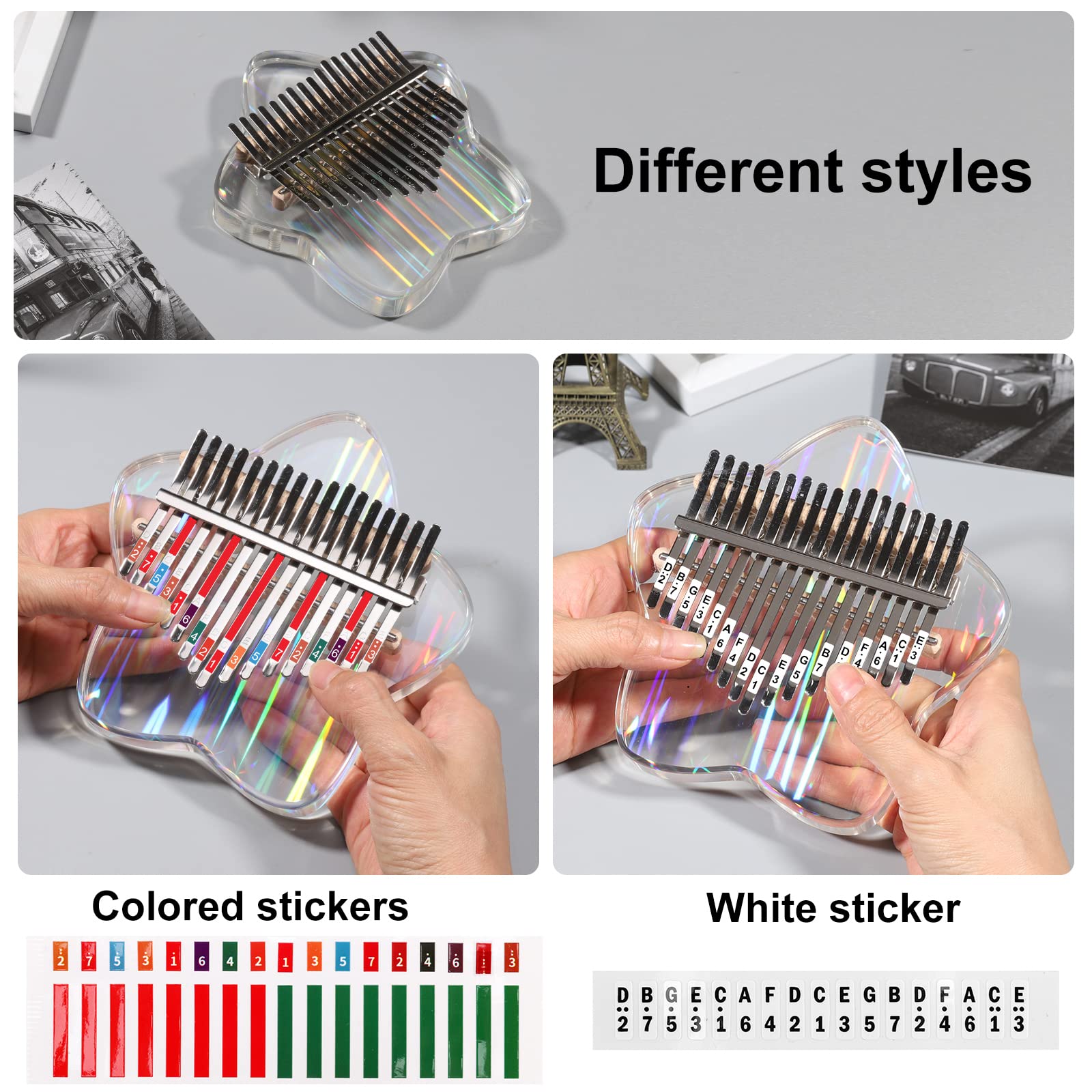 Beveetio Clear Kalimba Thumb Piano With Eva Protective Case, Transparent Crystal Kalimba 17 Key, Musical Instrument Gifts, Star Finger Piano, Acrylic Mbira…