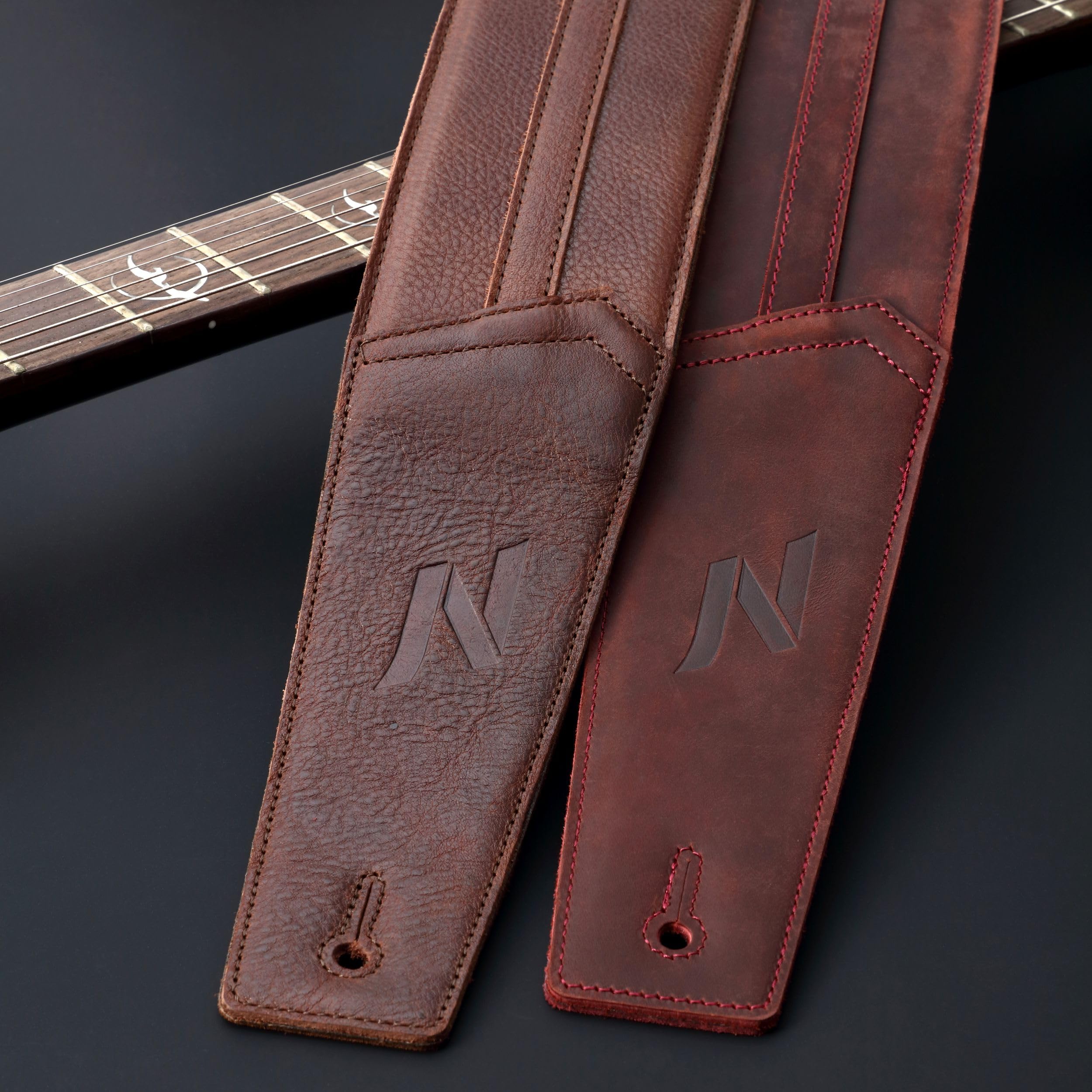 Nefelibata 3″ Guitar Strap, Full Grain Leather, with Foam Padding and Cable Storage Loop, for Bass, Electric and Acoustic Guitars(Blackish Green)