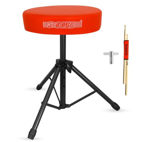 5 CORE Drum Throne Thick 3″ Padded Drum Seat Height Adjustable Drumming Stools with Anti-Slip Feet Musician Chair for Adults and Kids Drummers Orange – DS 01 ORG