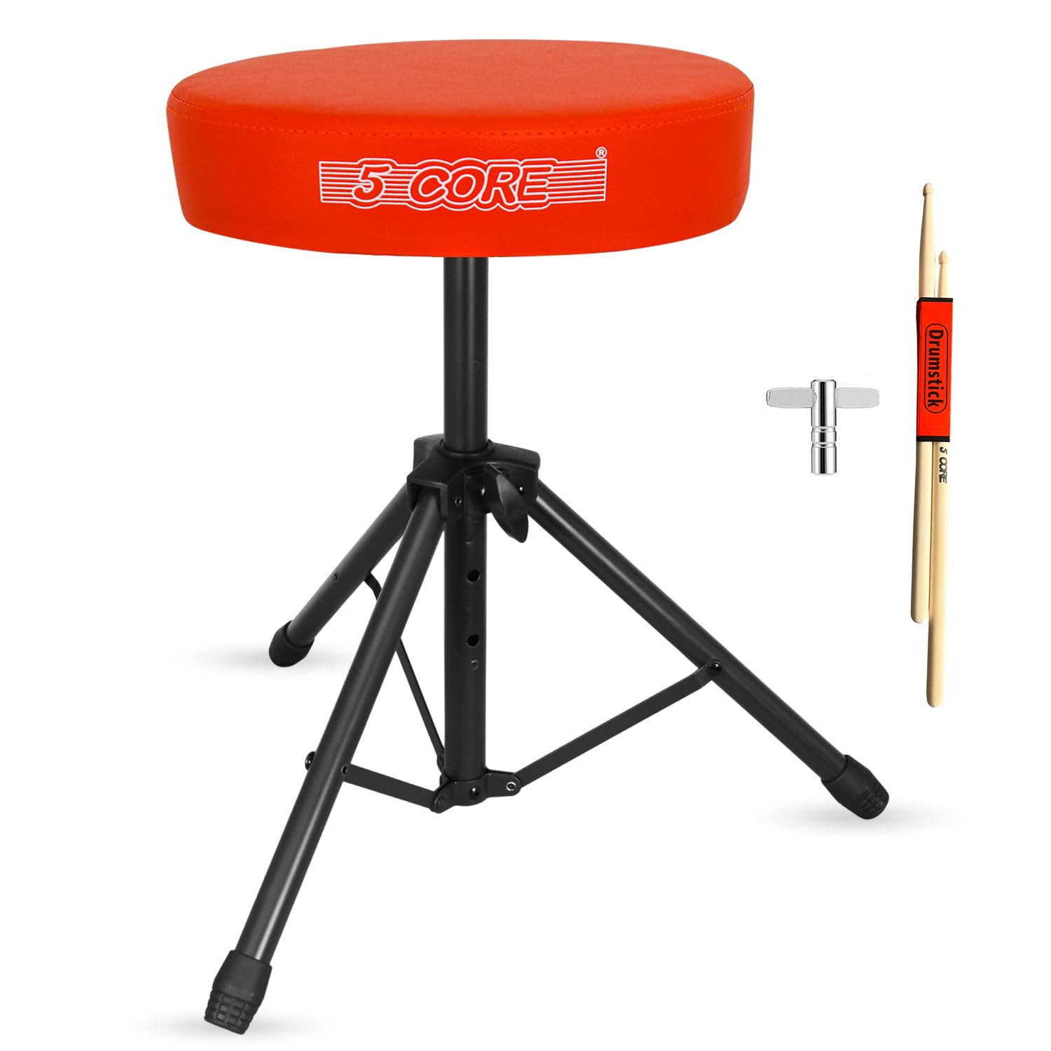 5 CORE Drum Throne Thick 3″ Padded Drum Seat Height Adjustable Drumming Stools with Anti-Slip Feet Musician Chair for Adults and Kids Drummers Orange – DS 01 ORG