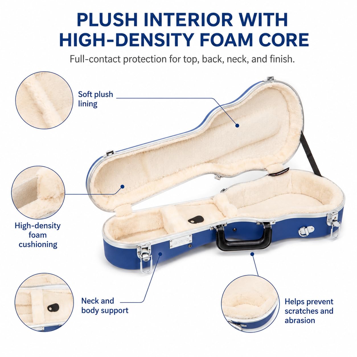 Crossrock Soprano Ukulele Case, Fit for 21 inches | Molded Hardshell with Scratch-Resistant Matte Finish, Security Lock, Accessory Compartment & Shoulder Straps — Vibrant Blue (CRA880SUVB)