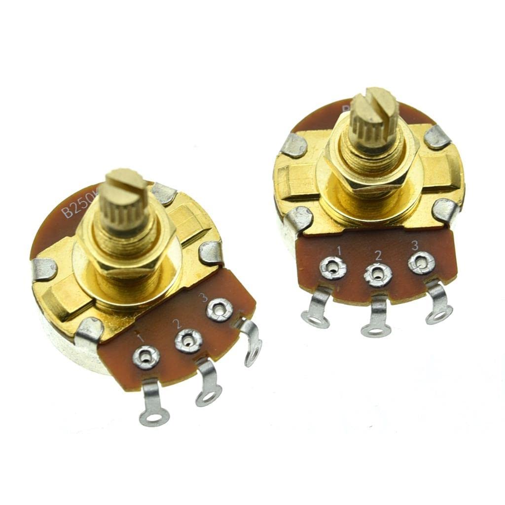 KAISH Pack of 2 Full Size Metric Guitar Bass Pots with 18mm Brass Shaft Linear Taper Potentiometers B250K
