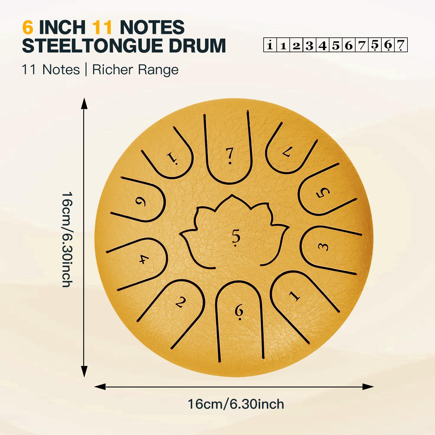 Steel Tongue Drum 6-Inch 11-Note, Rain Drum for Outside Garden, C Major