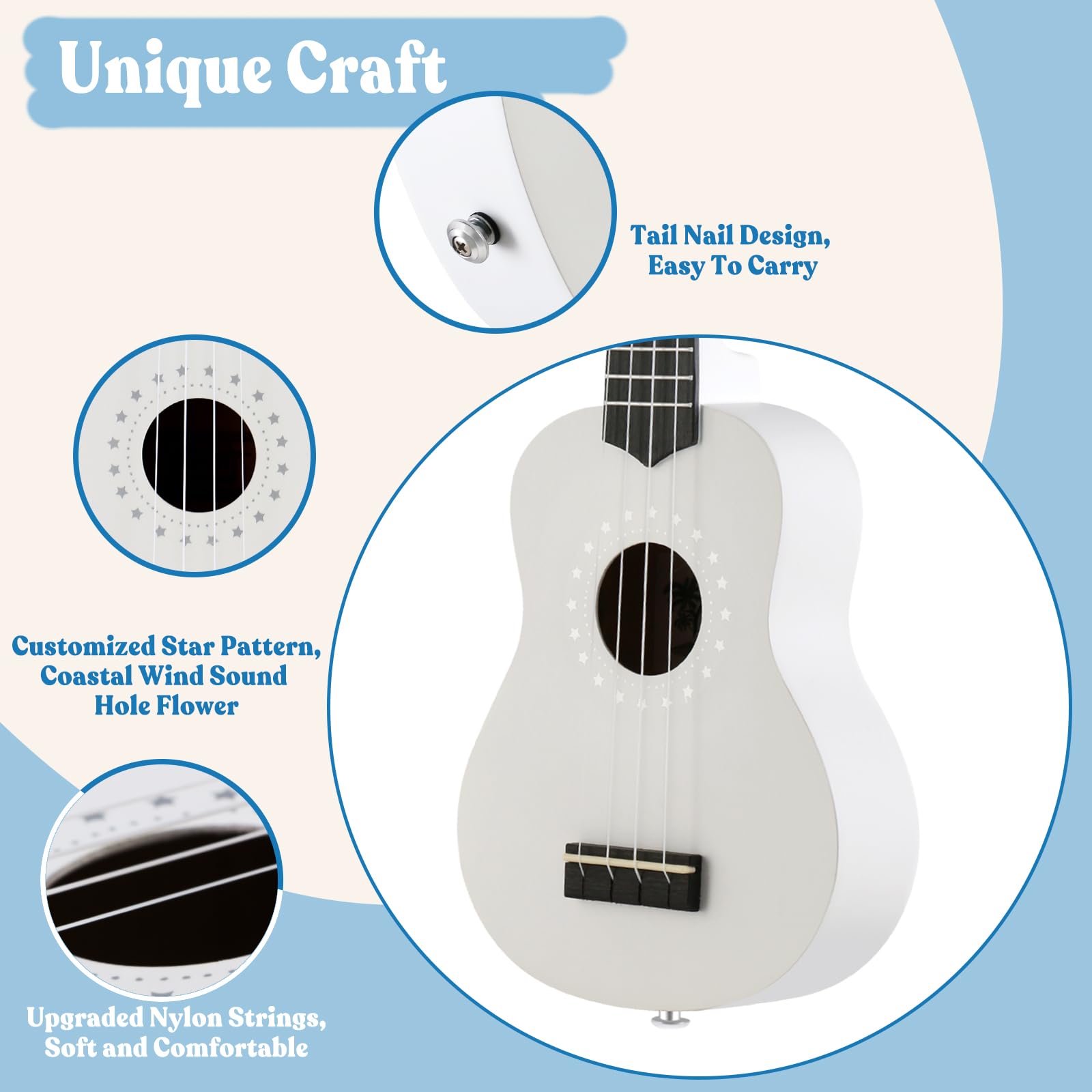 VANPHY Soprano Ukulele for Beginner Adults with Gig Bag 21 Inch Uke for Starter Hawaiian Soprano Ukalalee Polishing Basswood 21 Inch Uke Bundle with Strap Picks Songbook Cleaning Cloth (White)