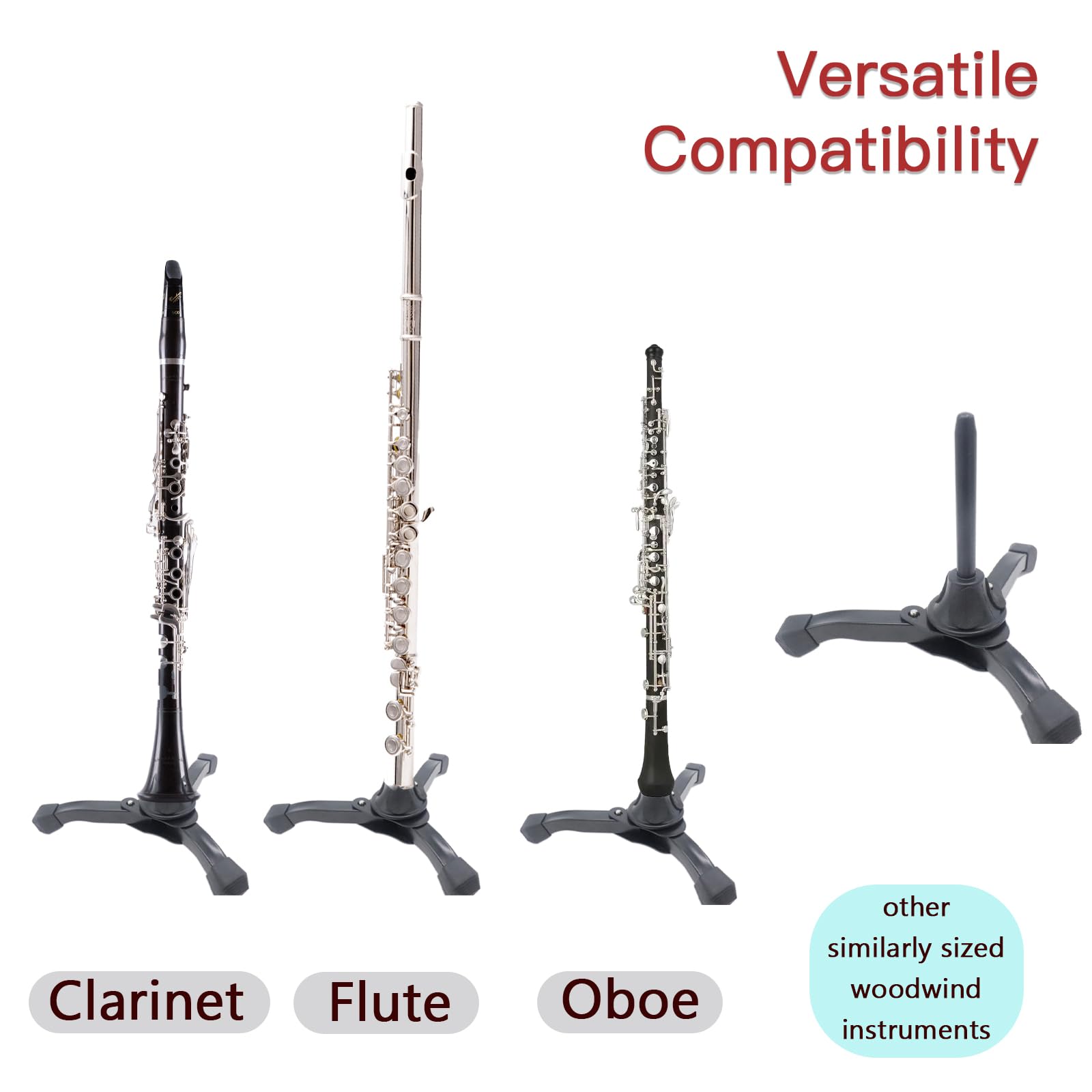 CashBeat Portable Clarinet Stand, Foldable Tripod Holder for Flute, Oboe
