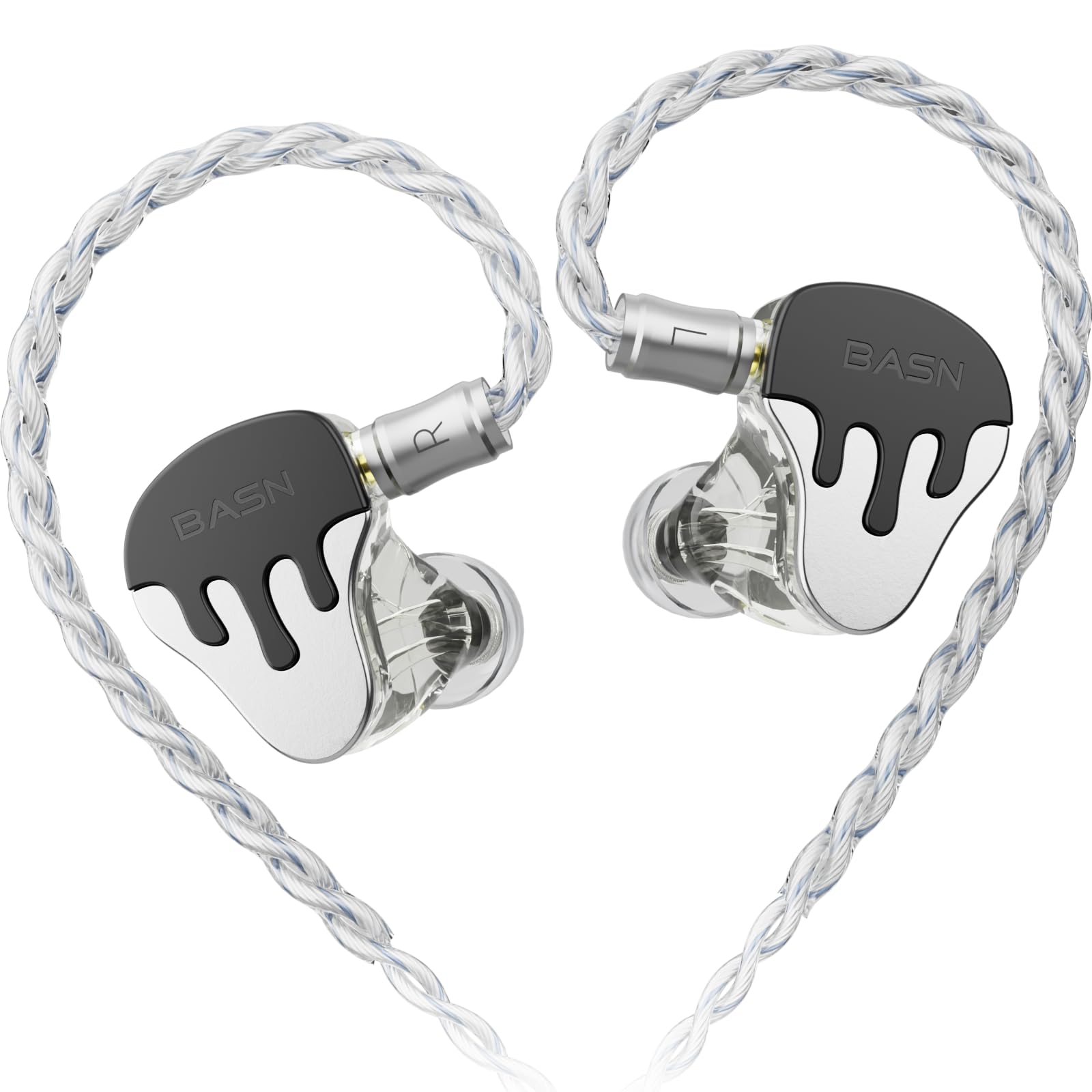 BASN BmasterX 6-Driver In Ear Monitor Headphones for Musicians, Black-White