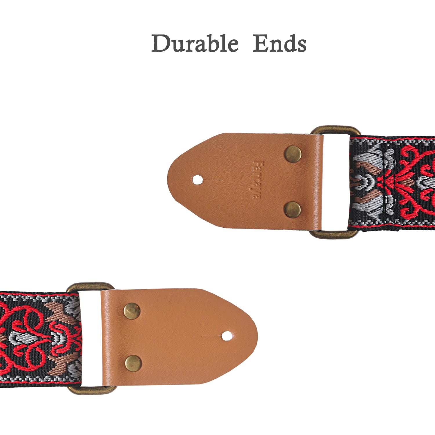 Farcaya Guitar Strap Embroidered Weave Flower Adjustable Shoulder Strap with 2Strap Lock Button 3Picks Headstock Strap Tie for Acoustic Electric Bass(Red+Grey)