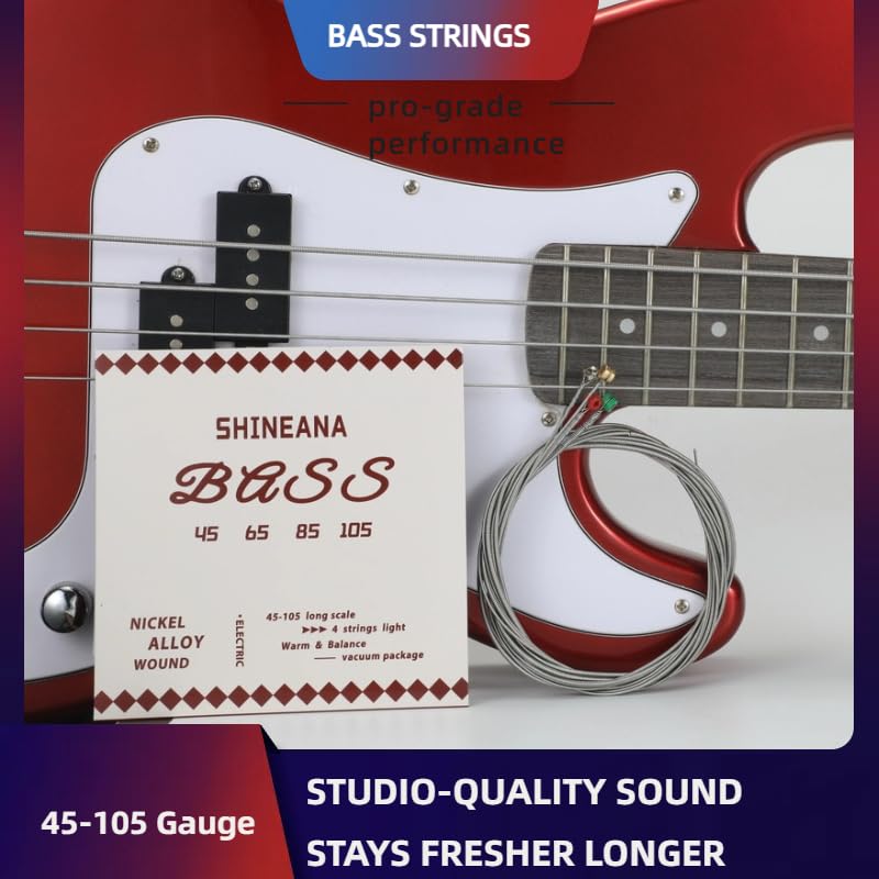 4-String Electric Bass Strings – Nickel Alloy Wound with German Hex Steel Core | Full Coated for Longevity | Vacuum Sealed (45-105 Medium) | Smooth Feel & Warm Tone (Light-coating)