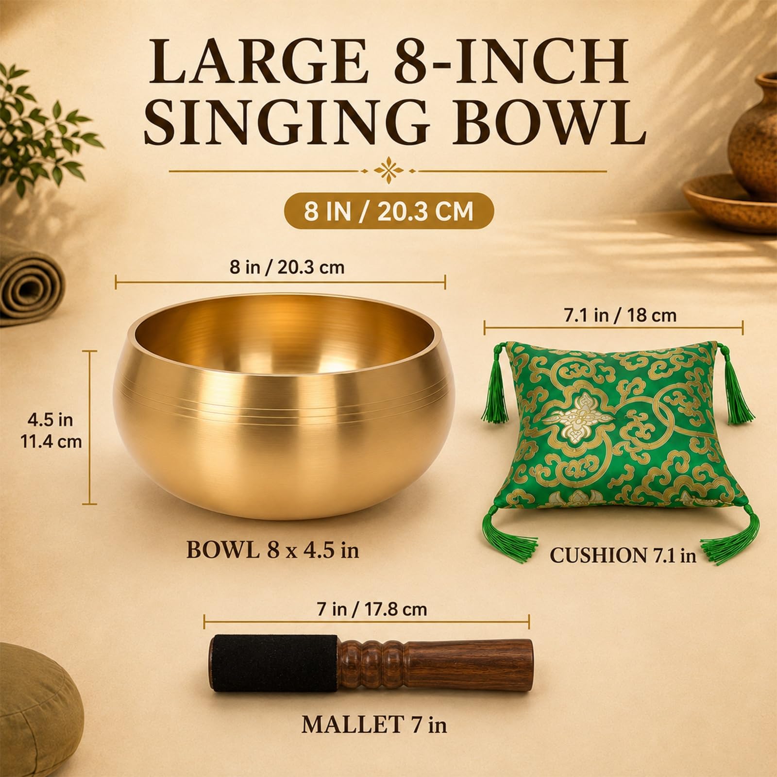 Lemofuta 8-Inch Tibetan Singing Bowl, Hand-Hammered Bronze Meditation Bowl
