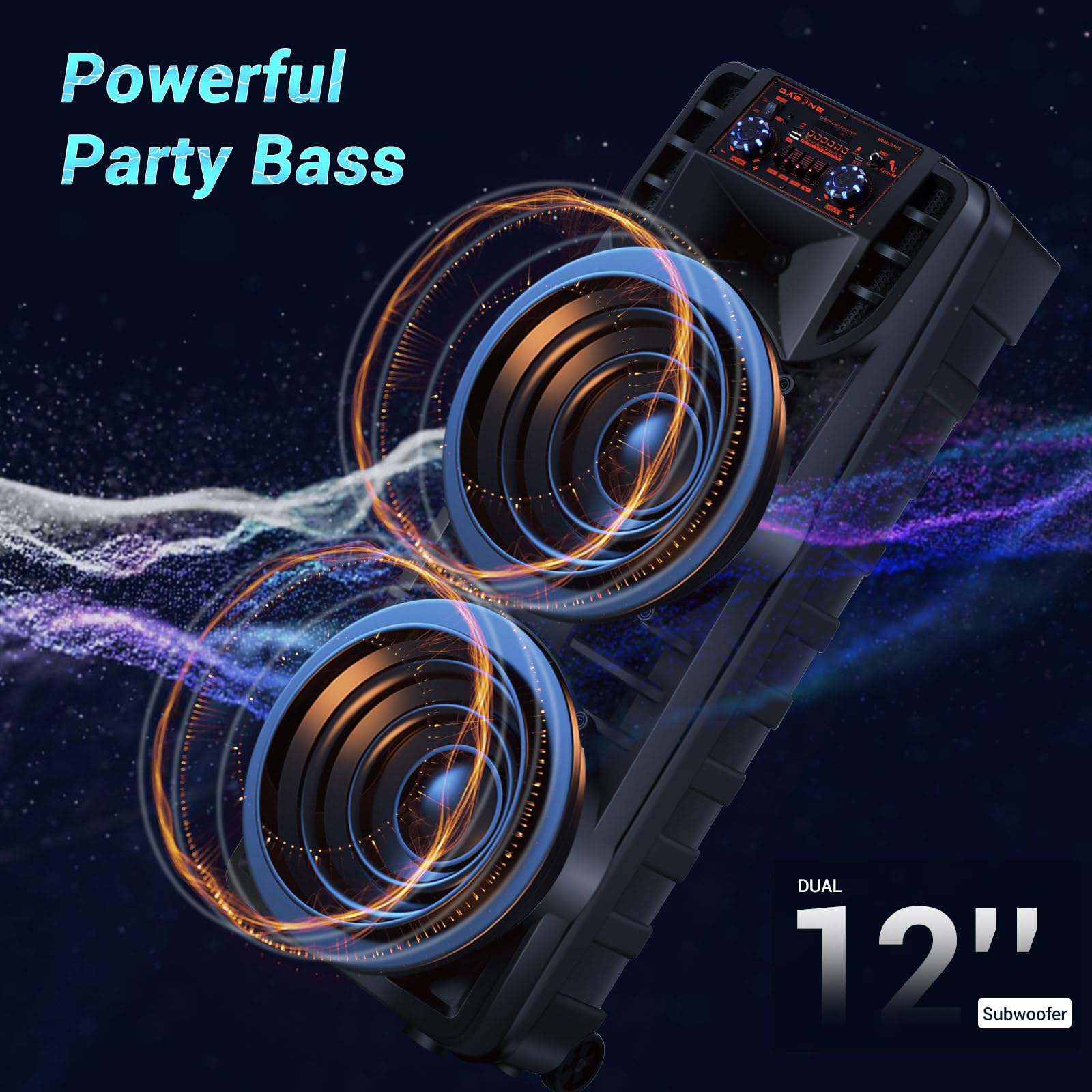 ROXAAN Wireless Party Bluetooth Speaker with Dual 12 Inches Woofers