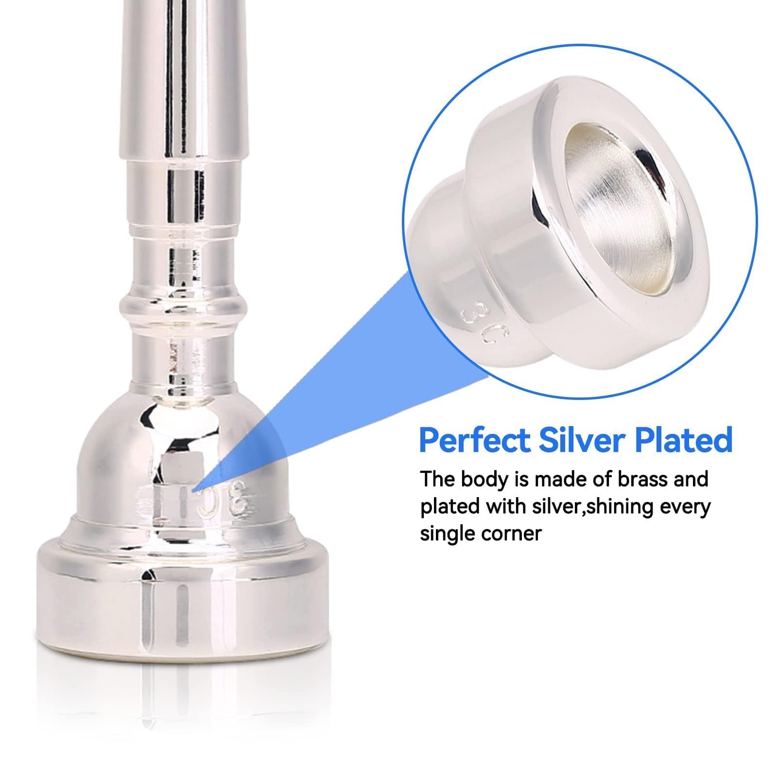 Bach Trumpet Mouthpiece 3C, New Silver Gold Plated Trumpet Mouthpiece 3C Size for Musical Instrument Accessory 3C Trumpet Mouthpiece (Silver)