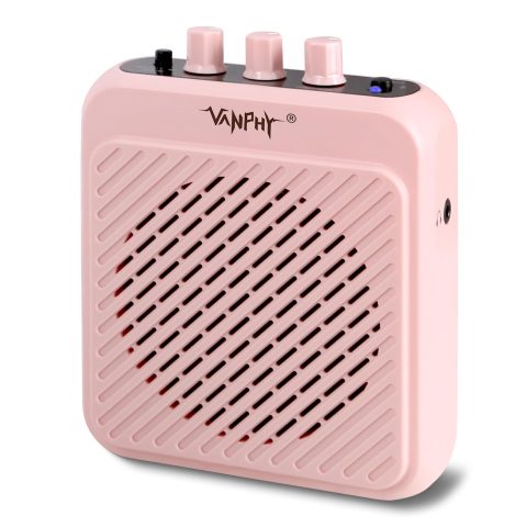 VANPHY Mini Electric Guitar Amplifier 3W Rechargeable Bluetooth Guitar Amp with Clean Overdrive Channel 5H Working Portable Small Amp for Indoor Practice and Traveling AG-03N Pink