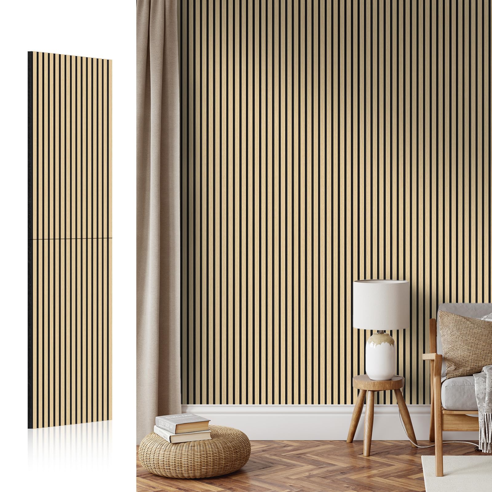 AKK-Star Acoustic Wood Slat Wall Panels Folded 1 Pack – 94.4″ X 23.6 “X 0.7”, Wall Panels for Interior Wall Decor 15.5ft² Soundproof 3D Wall Paneling for Home Decor Noise Reduction(13# Classic Oak)