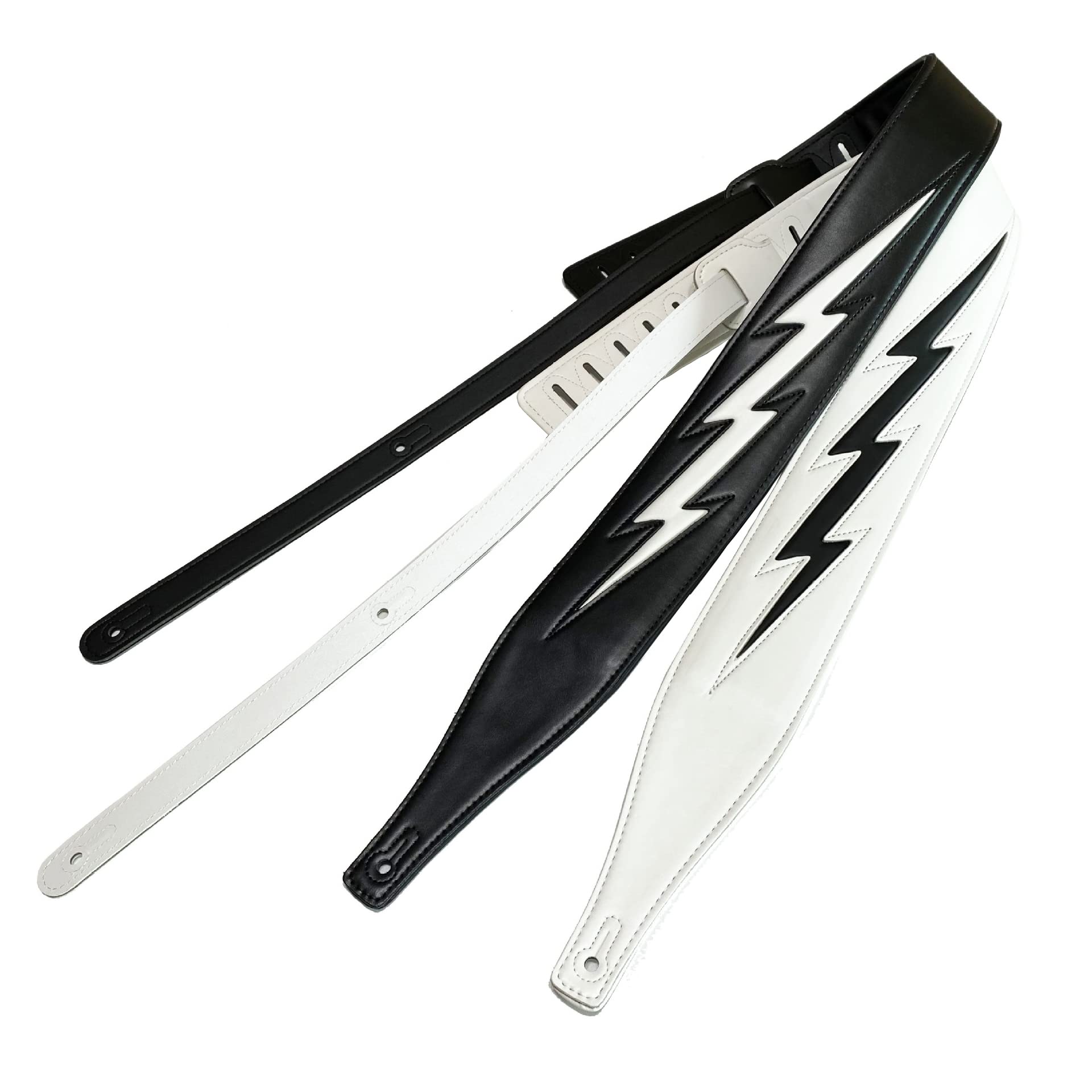 adiya Guitar Strap with Lightning Bolt for Electric Guitars/Bass, Leather Adjustable Length,Black/White/Red Available (White body black lightning)